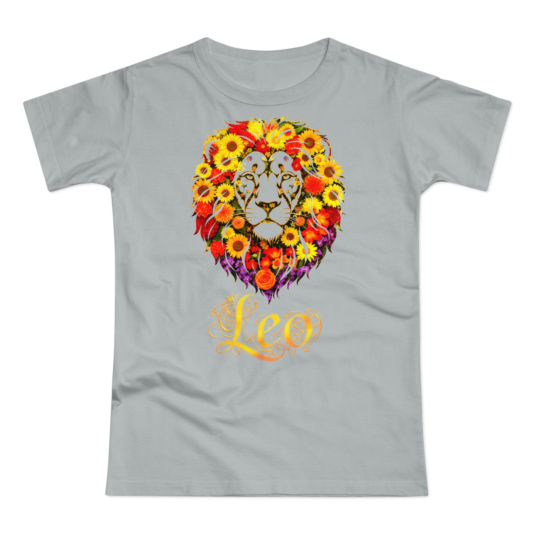 Löwe: Frontprint, Womens' T-Shirt, florales Sternzeichen, Zodiac Astrologie (Leo)