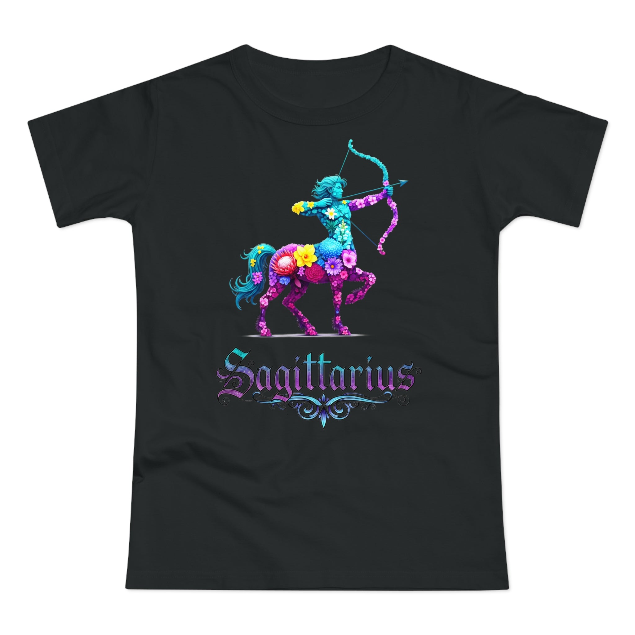 Schütze: Frontprint, Womens' T-Shirt, florales Sternzeichen, Zodiac Astrologie (Sagittarius)