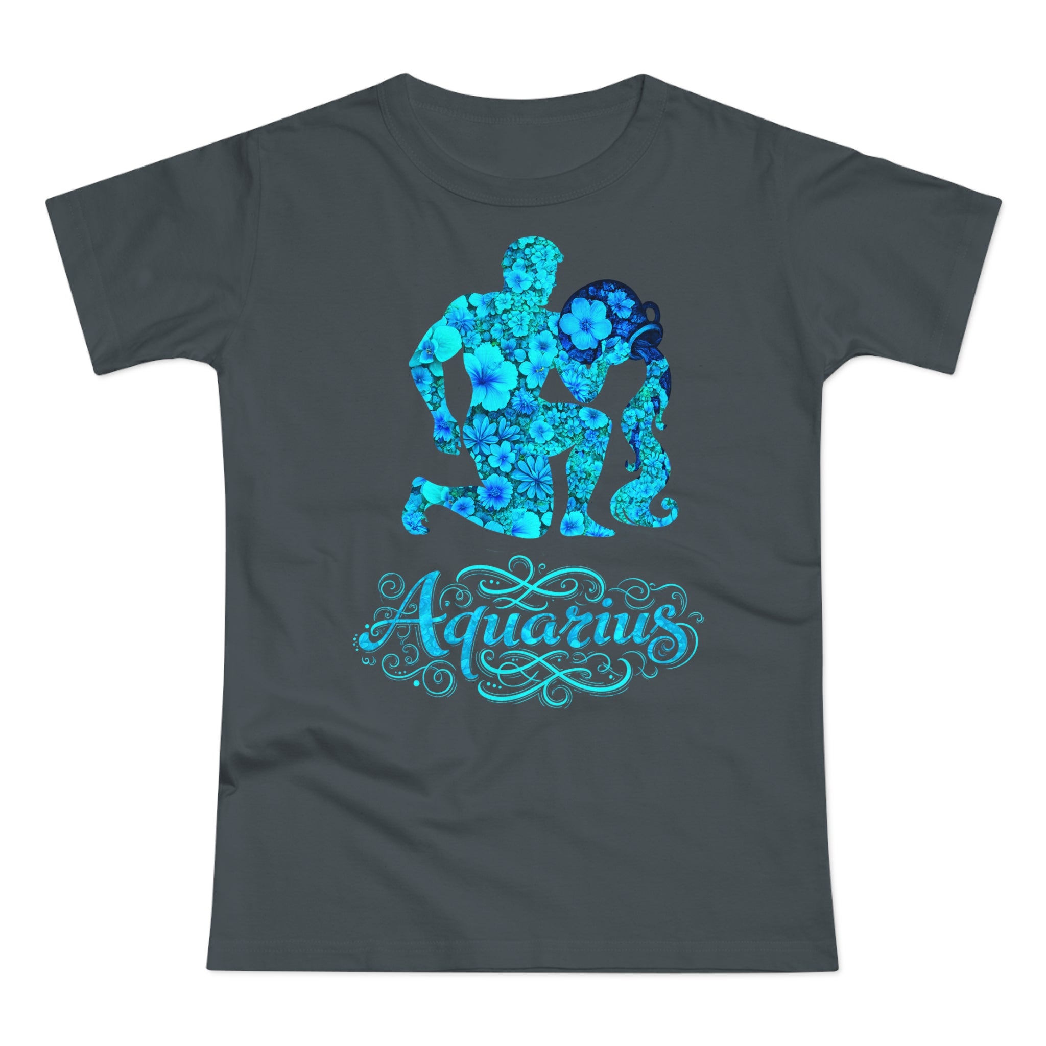 Wassermann: Frontprint, Womens' T-Shirt, florales Sternzeichen, Zodiac Astrologie (Aquarius)