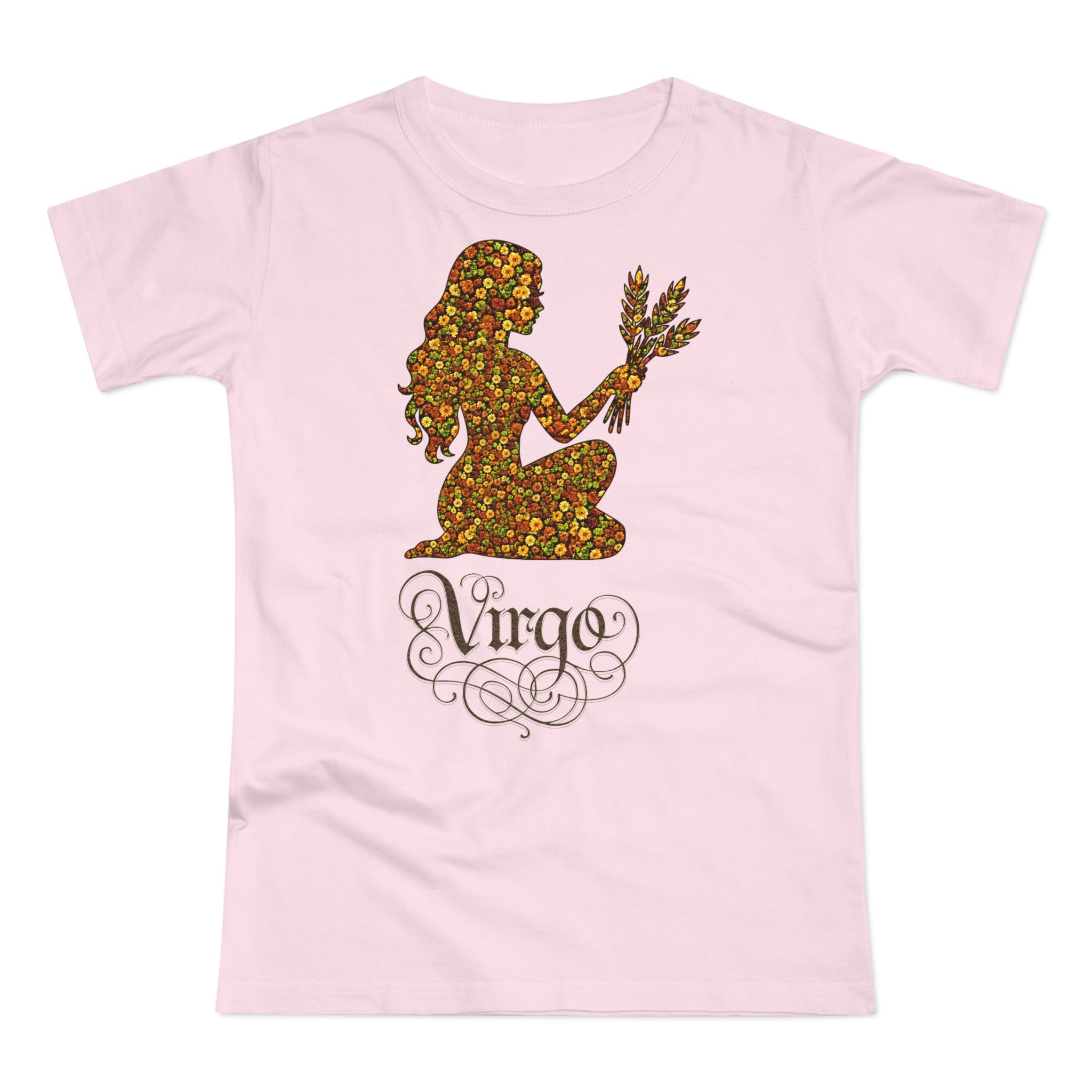 Jungfrau: Frontprint, Womens' T-Shirt, florales Sternzeichen, Zodiac Astrologie (Virgo)