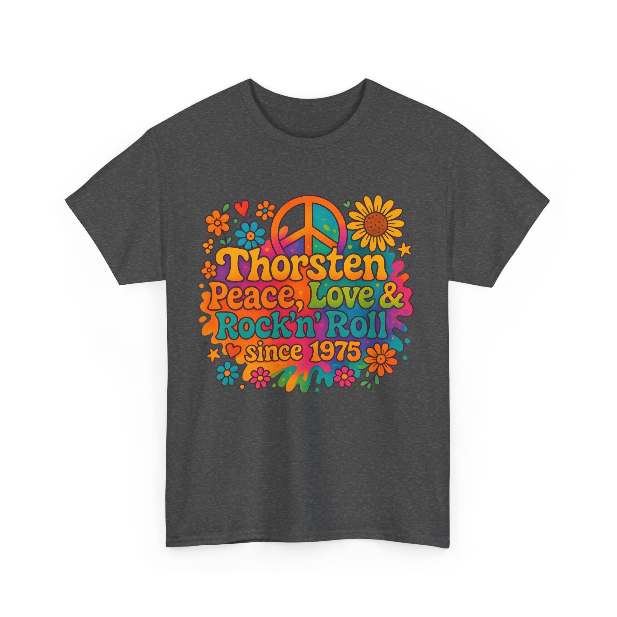 Thorsten, 1975, Retro Peace & Love Tee, Unisex Heavy Cotton Top, Vintage Rock'n'Roll Shirt, Music Lover Gift, 70s Inspired Fashion