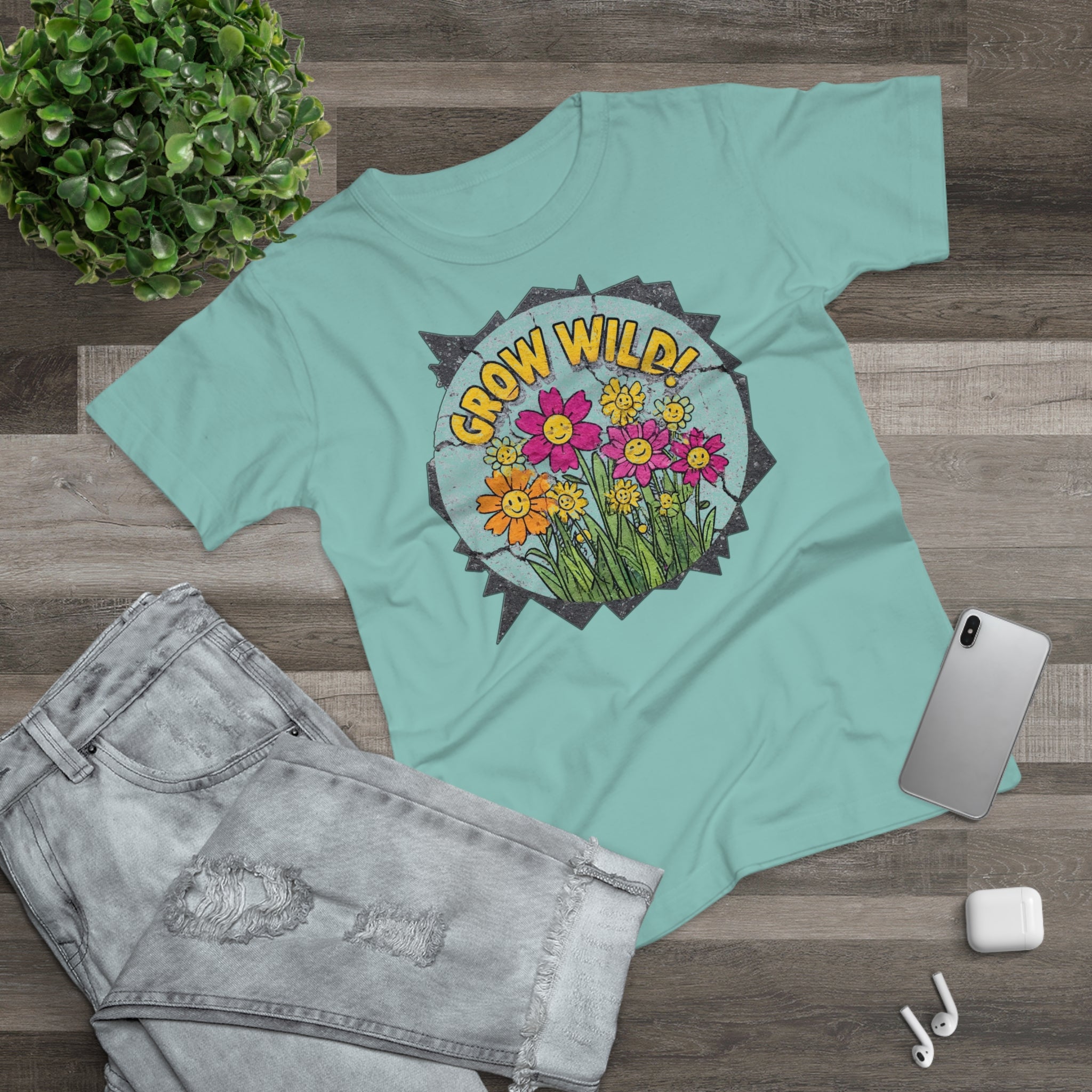 Grow Wild', Frontprint, Women's T-Shirt, Floral Tee for Garden Lovers, Spring Fashion, Eco-Friendly Gift, Nature-Inspired Apparel
