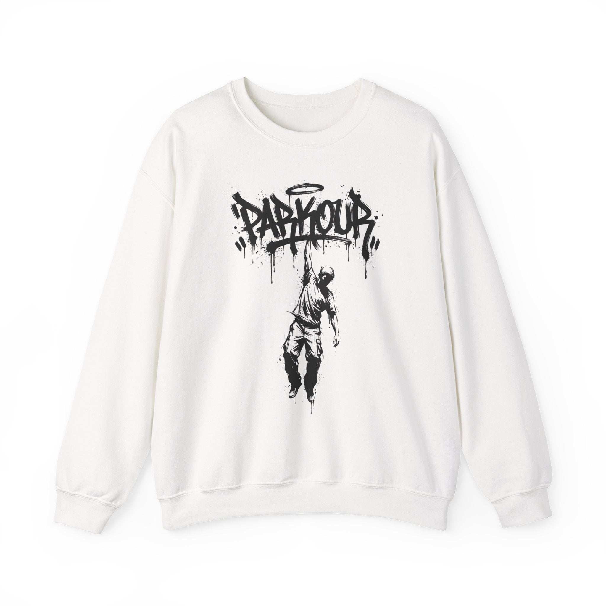 Parkour 04: Frontprint, Unisex Sweatshirt - Urban Stunt Silhouette Crewneck