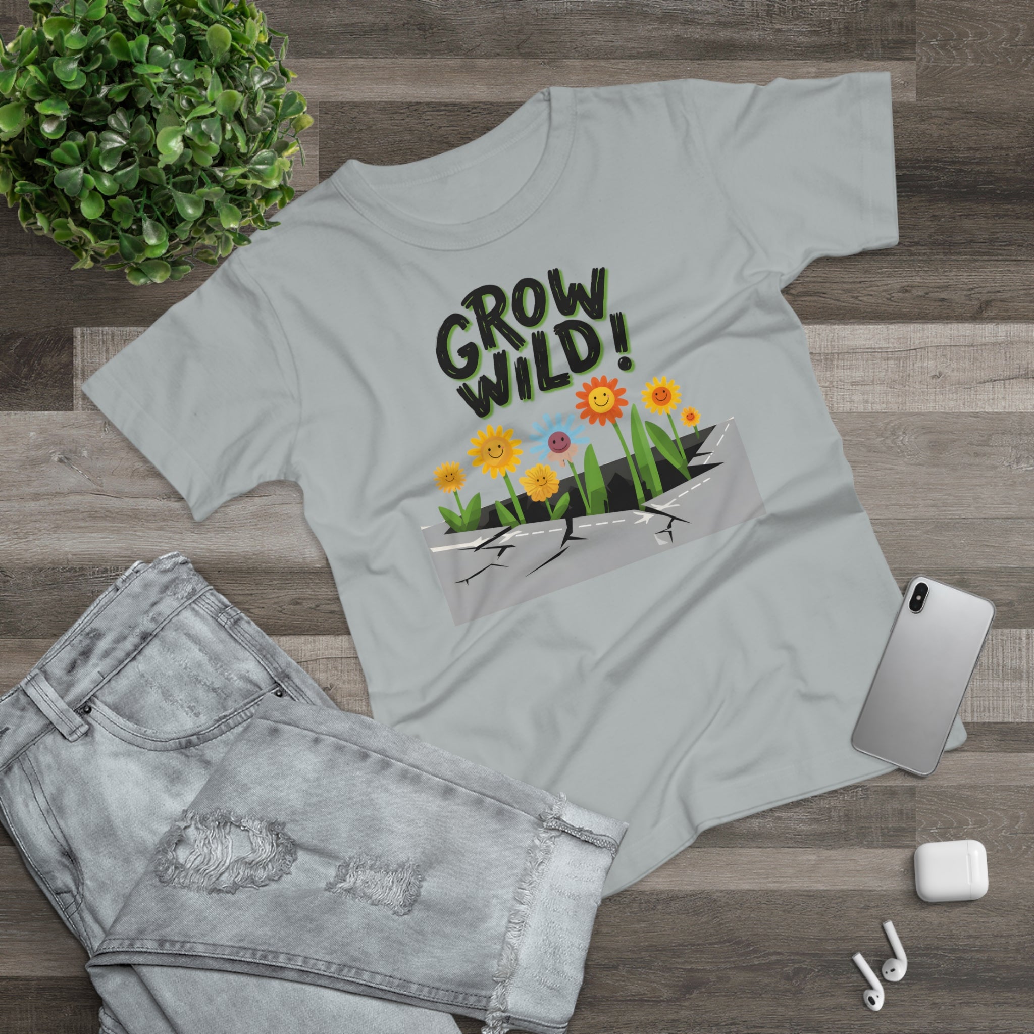 Grow Wild! Floral, Frontprint, Women's T-Shirt, Nature Tee, Spring Shirt, Gardening Gift, Flower Lover Apparel