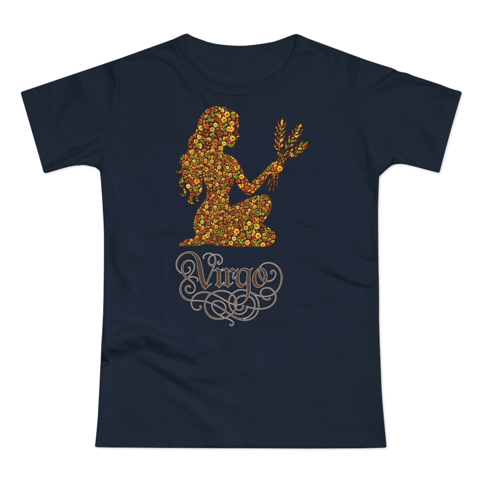 Jungfrau: Frontprint, Womens' T-Shirt, florales Sternzeichen, Zodiac Astrologie (Virgo)