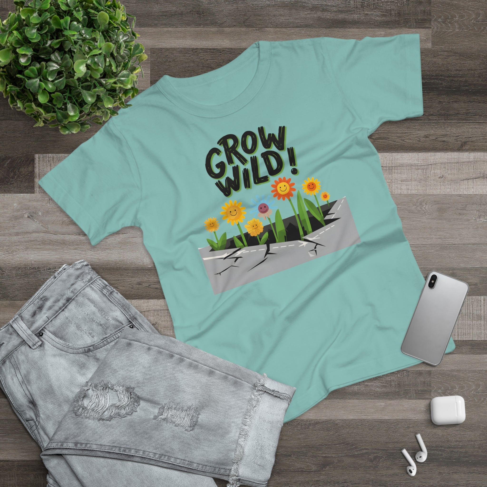 Grow Wild! Floral, Frontprint, Women's T-Shirt, Nature Tee, Spring Shirt, Gardening Gift, Flower Lover Apparel