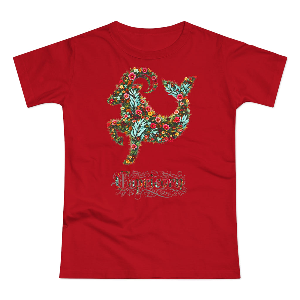 Steinbock: Frontprint, Womens' T-Shirt, florales Sternzeichen, Zodiac Astrologie (Capricorn)