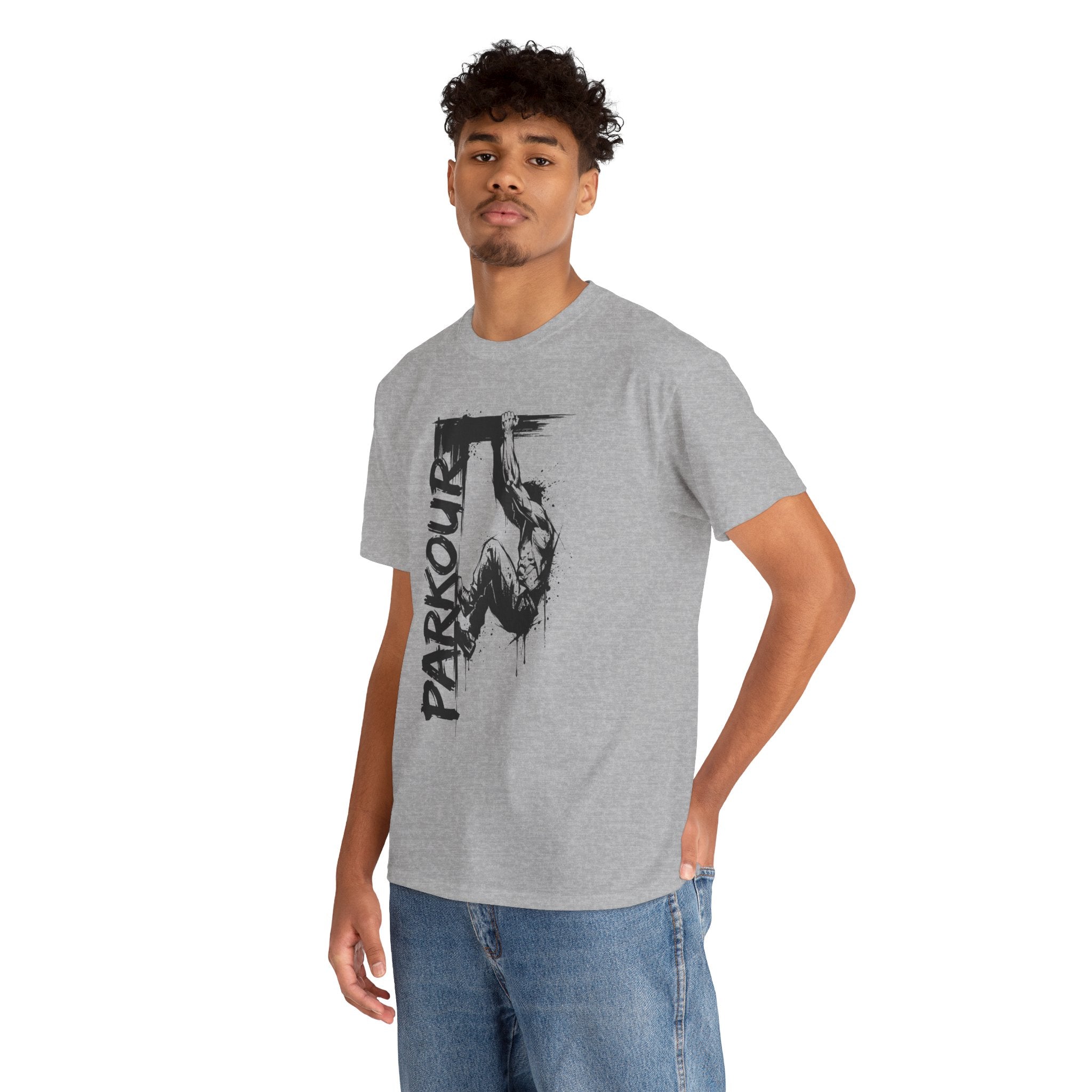 Parkour 08: Frontprint, Unisex T-Shirt - Urban Stunt Silhouette Crewneck