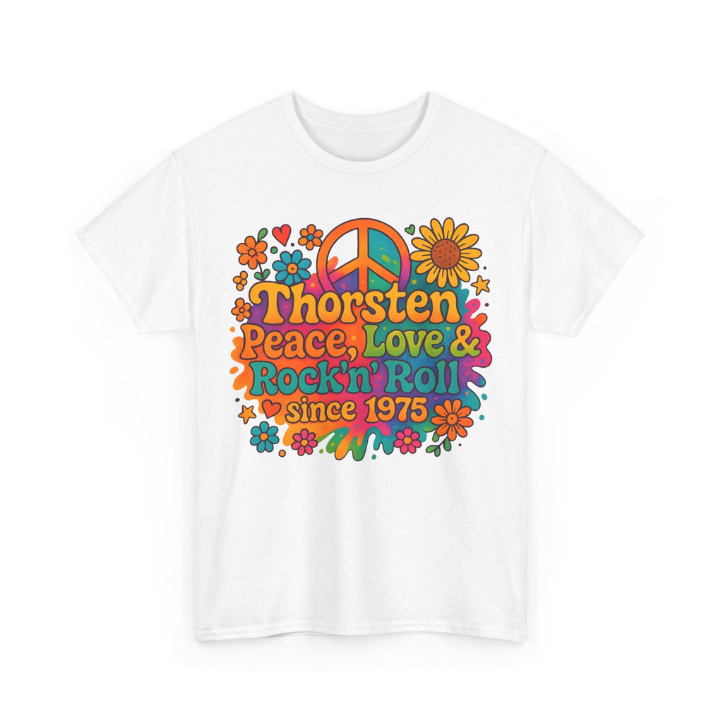 Thorsten, 1975, Retro Peace & Love Tee, Unisex Heavy Cotton Top, Vintage Rock'n'Roll Shirt, Music Lover Gift, 70s Inspired Fashion