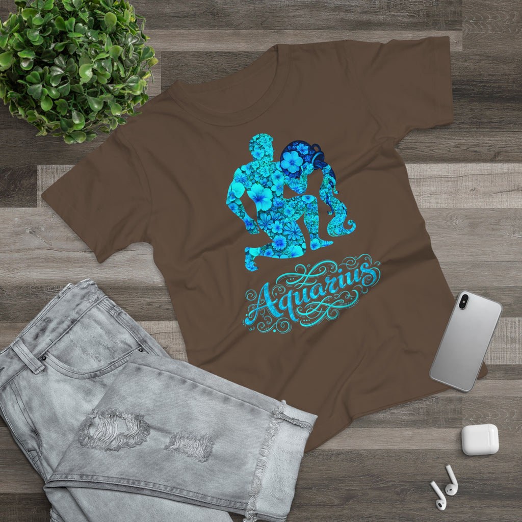 Wassermann: Frontprint, Womens' T-Shirt, florales Sternzeichen, Zodiac Astrologie (Aquarius)