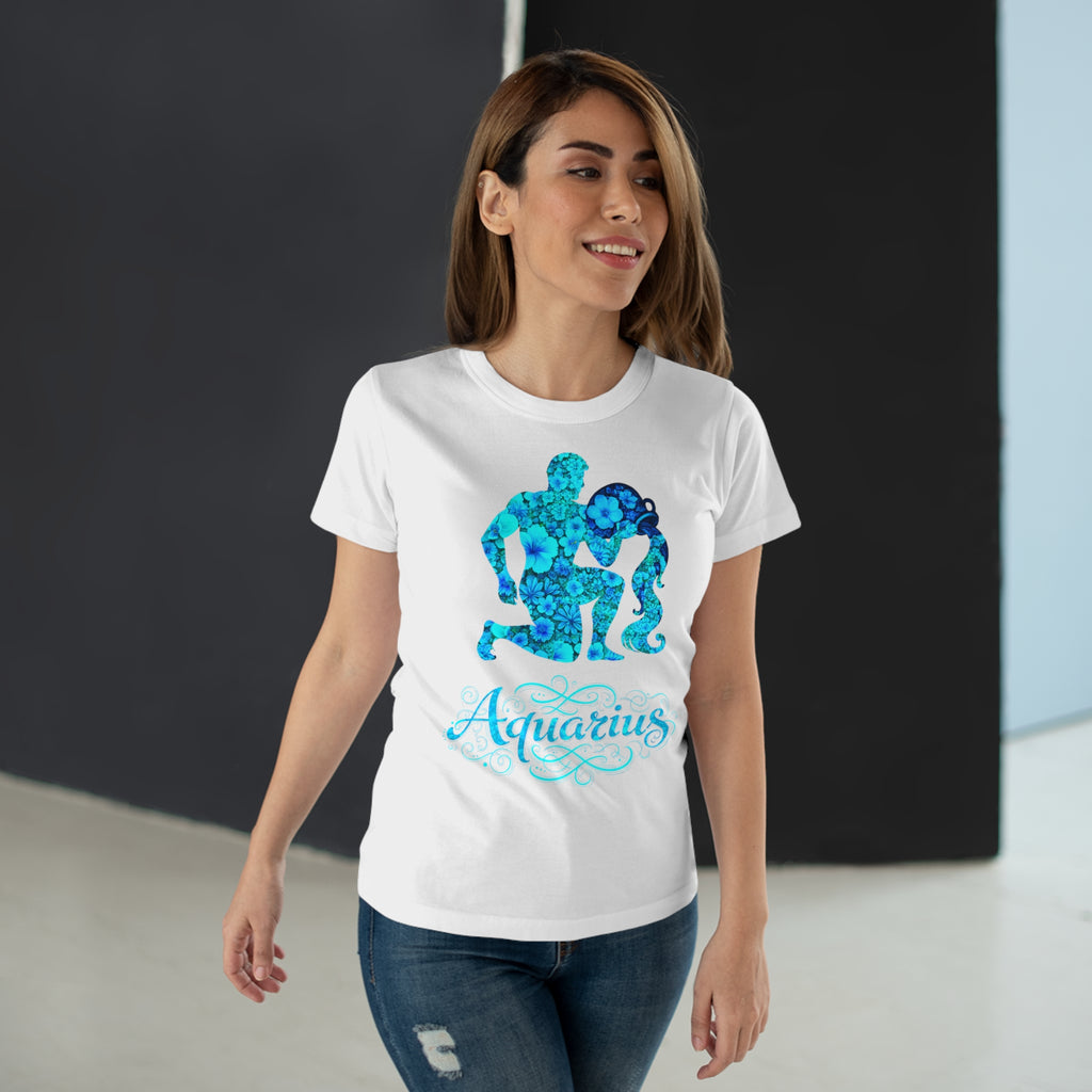 Wassermann: Frontprint, Womens' T-Shirt, florales Sternzeichen, Zodiac Astrologie (Aquarius)