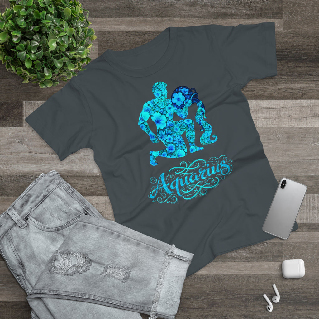 Wassermann: Frontprint, Womens' T-Shirt, florales Sternzeichen, Zodiac Astrologie (Aquarius)