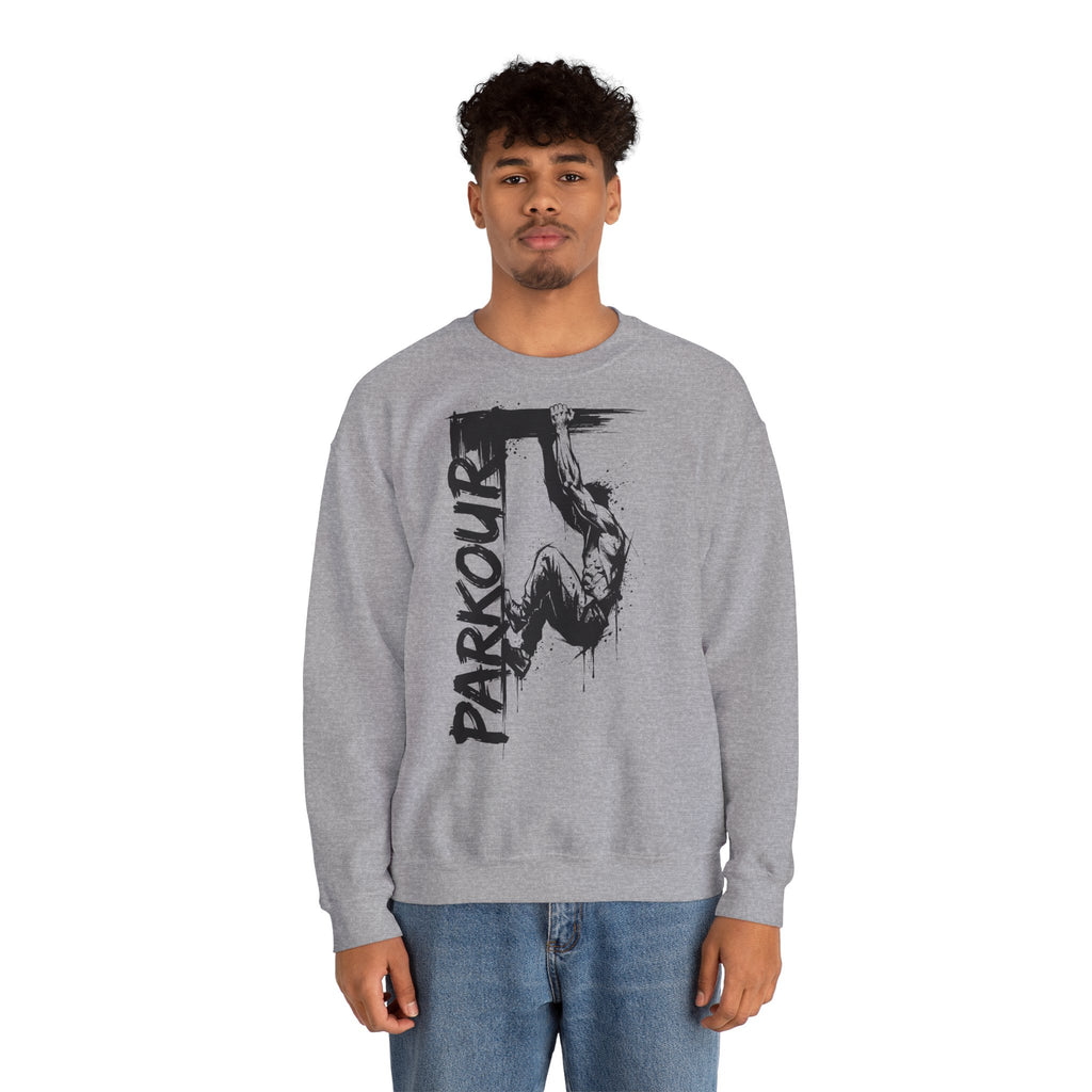 Parkour 08: Frontprint, Unisex Sweatshirt - Urban Stunt Silhouette Crewneck