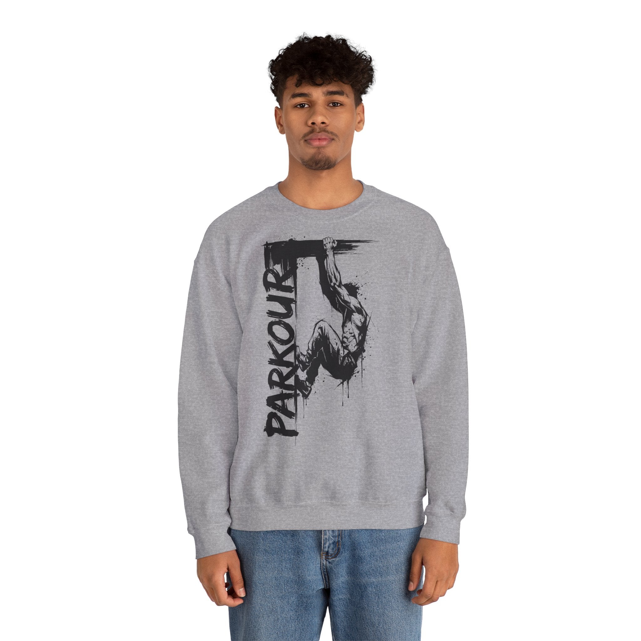 Parkour 08: Frontprint, Unisex Sweatshirt - Urban Stunt Silhouette Crewneck
