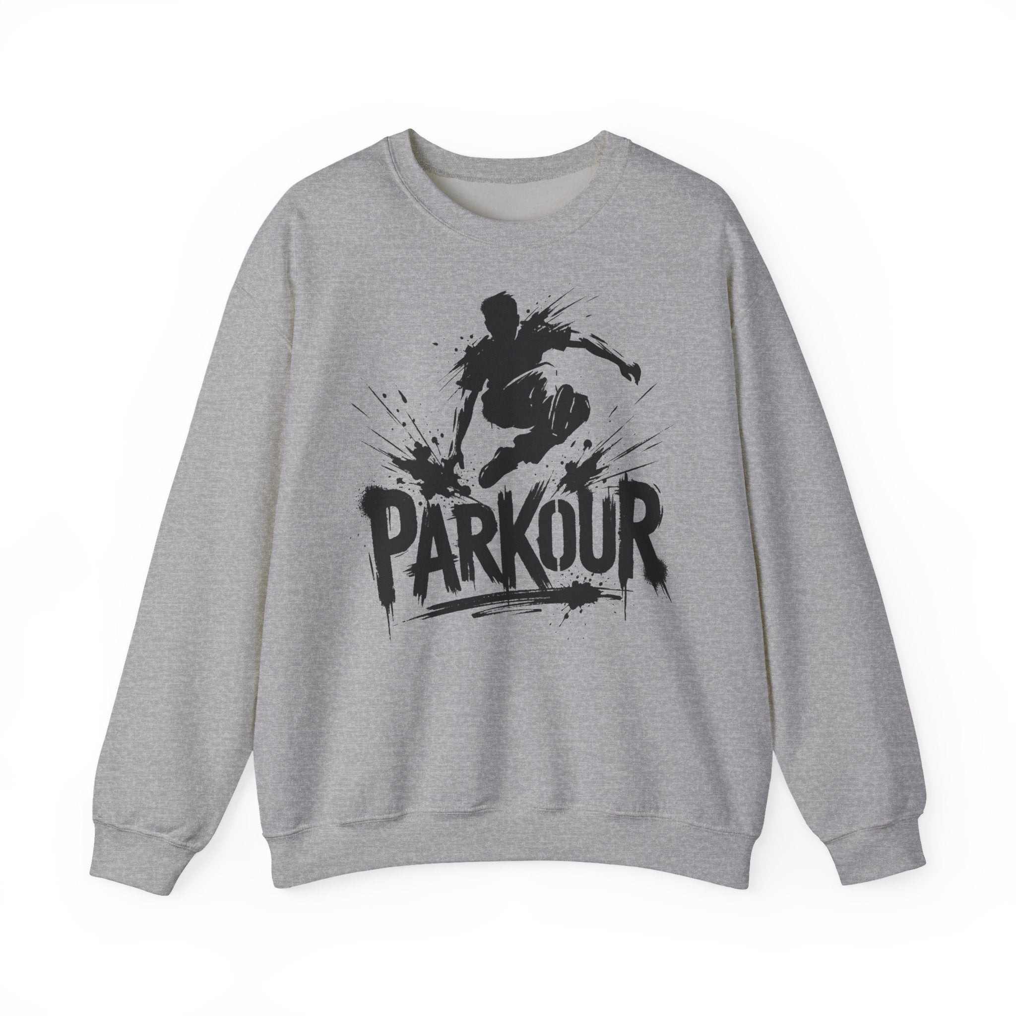 Parkour 01: Frontprint, Unisex Sweatshirt - Urban Stunt Silhouette Crewneck