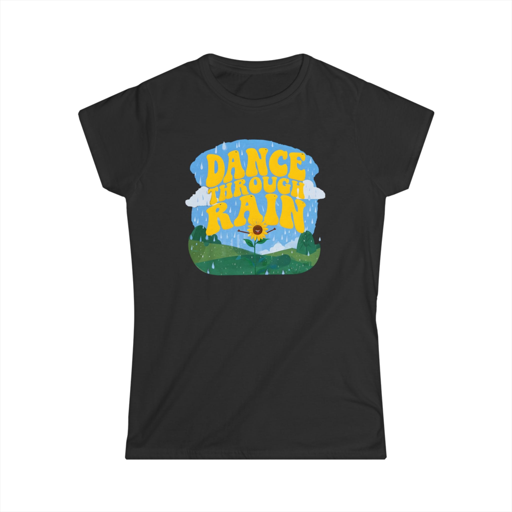 Dance Through Rain - Women's Tee - Gift for Nature Lovers, Inspirational T-Shirt, Motivational Apparel for Rainy Days, Comfy Casual Wear