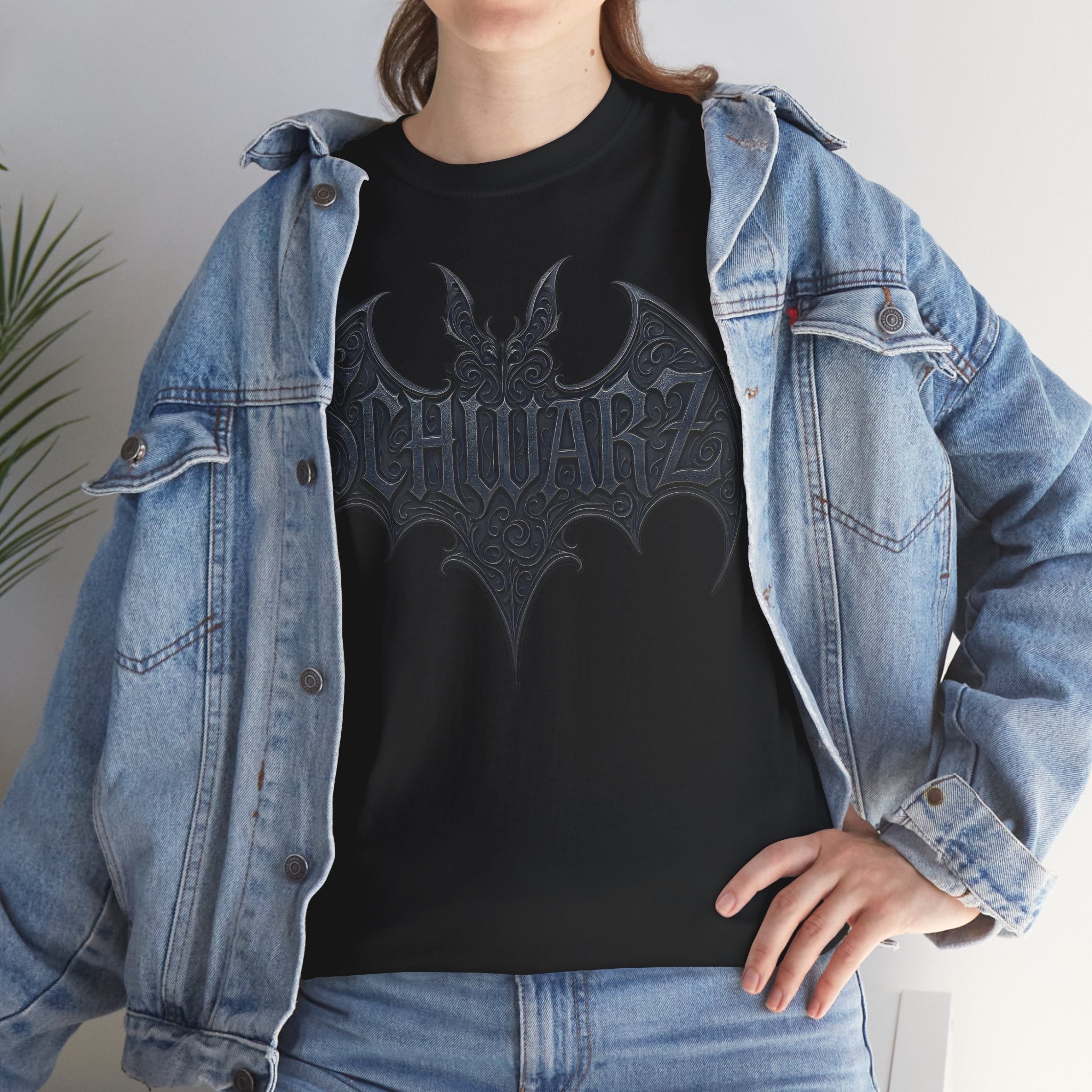 Fledermaus SCHWARZ, Frontprint. Unisex T-Shirt, Gothic Bat Logo Tee