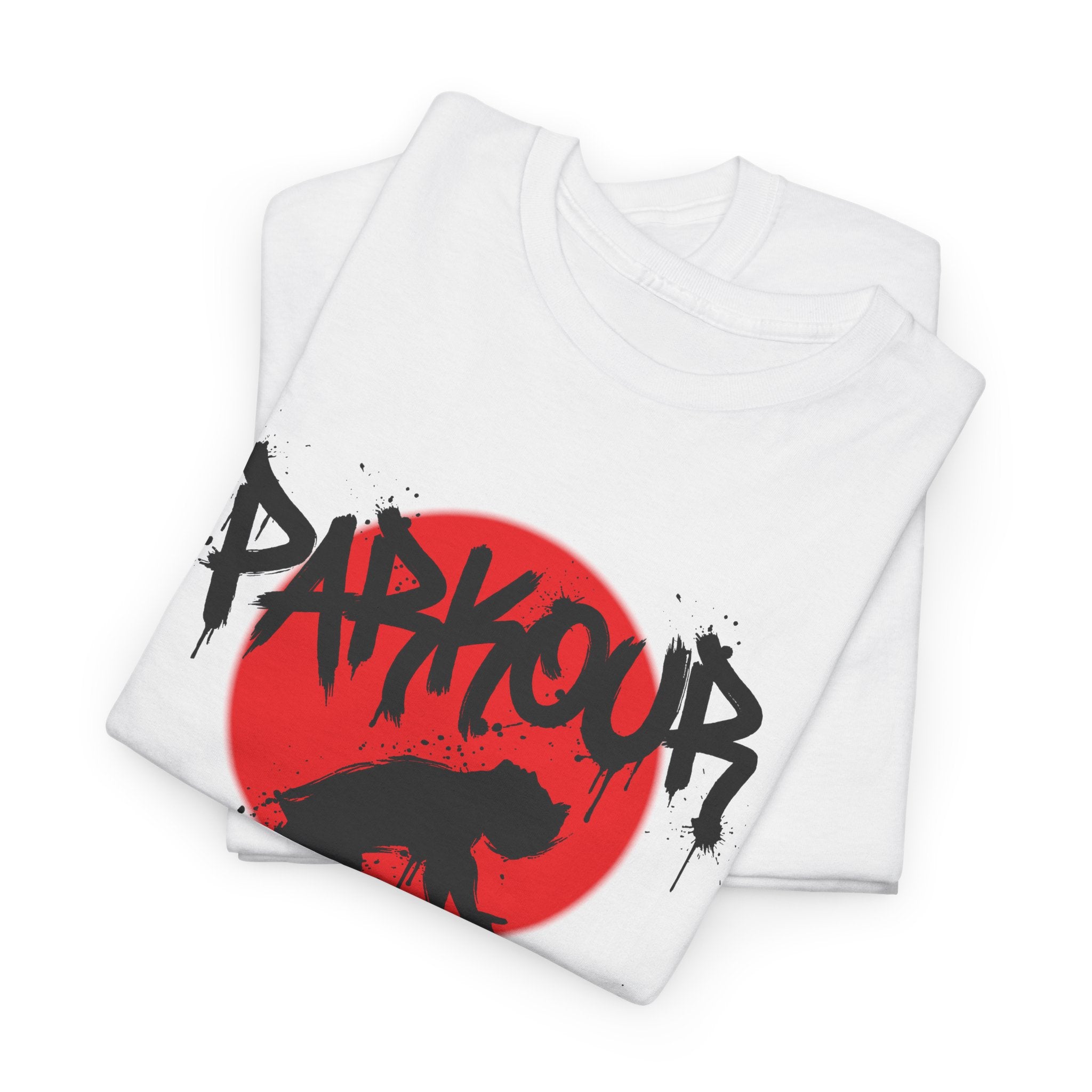 Parkour A: Frontprint, Unisex T-Shirt - Urban Stunt Silhouette Crewneck