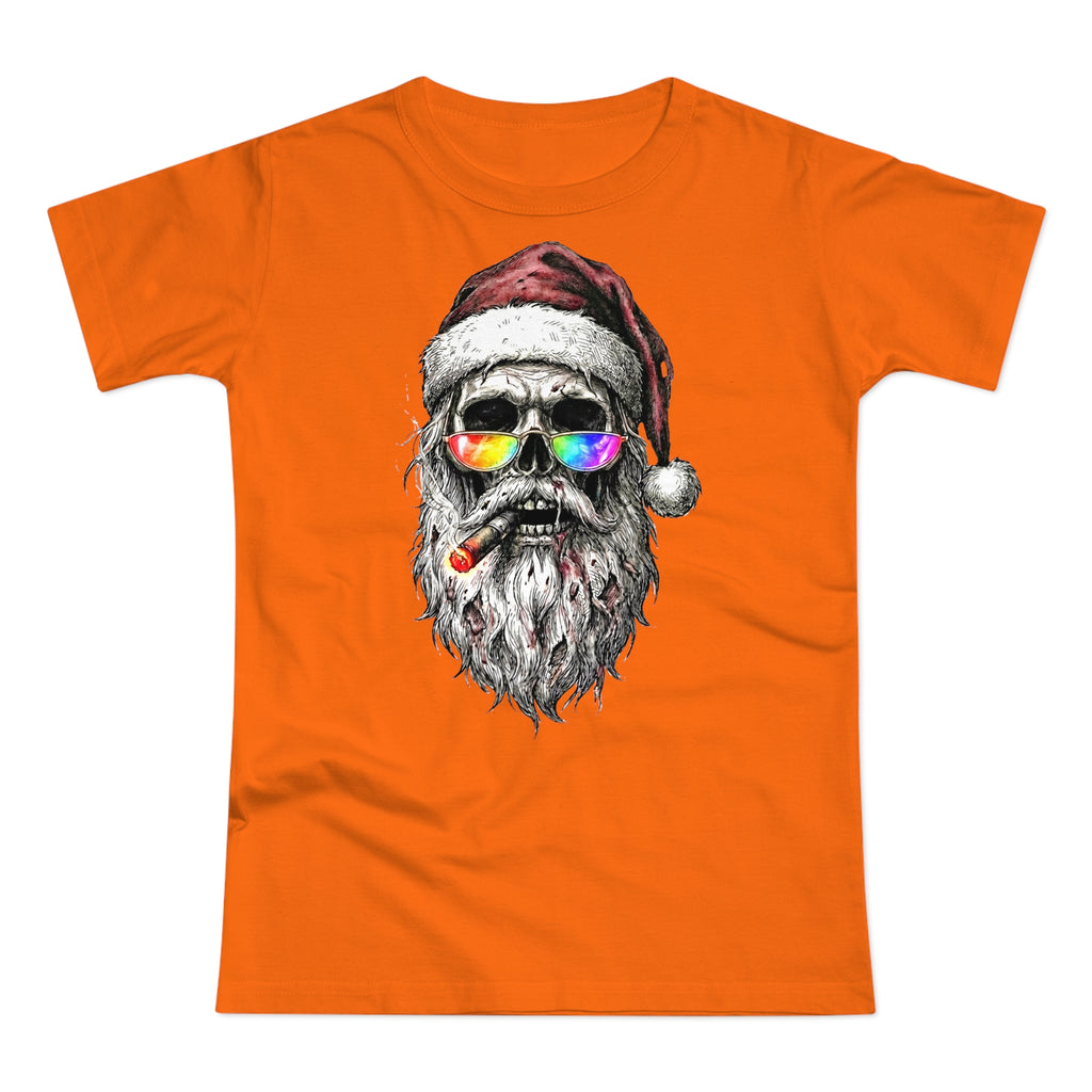 Dark-Santa: Frontprint, Womens' T-Shirt, Skull Retro Sunglasses & Cigar Holiday Tee