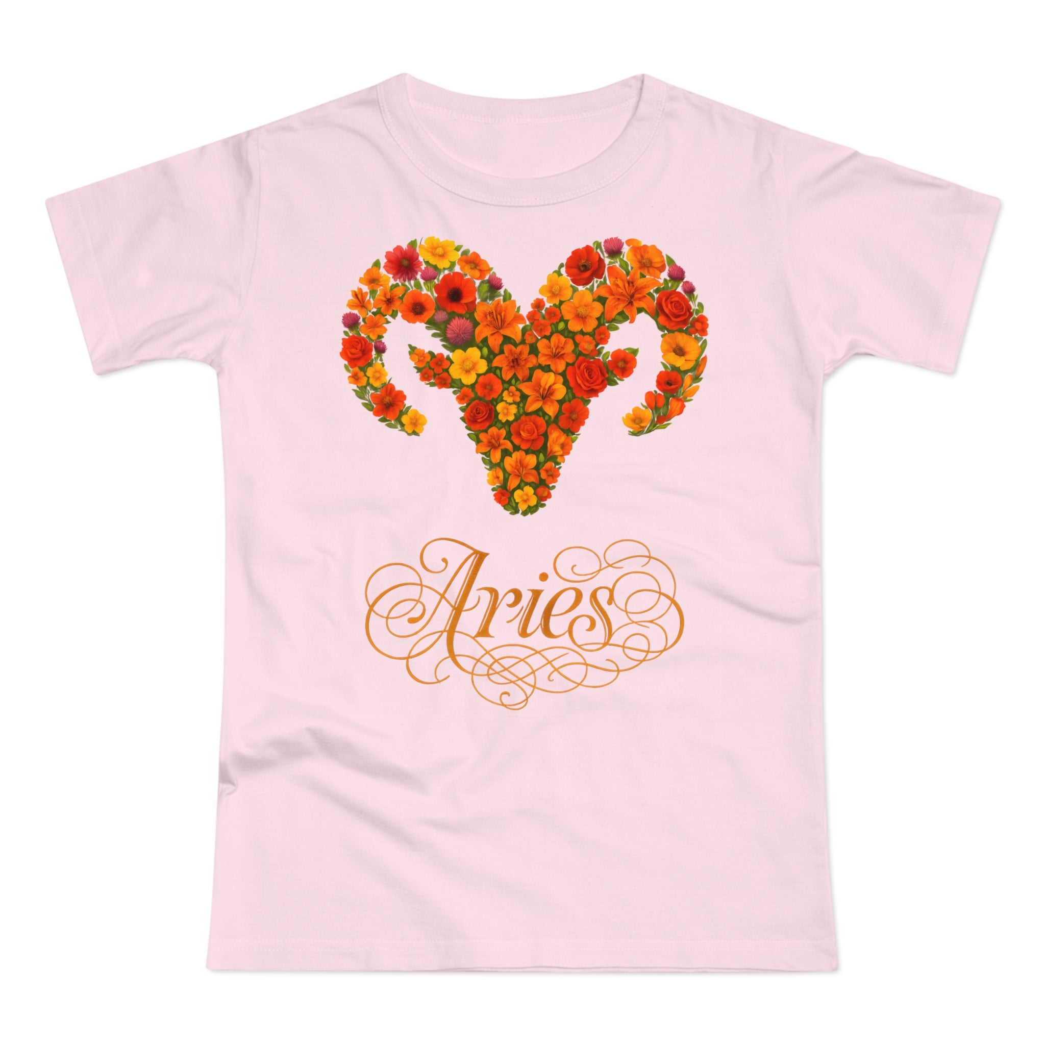 Widder: Frontprint, Womens' T-Shirt, florales Sternzeichen, Zodiac Astrologie (Aries)