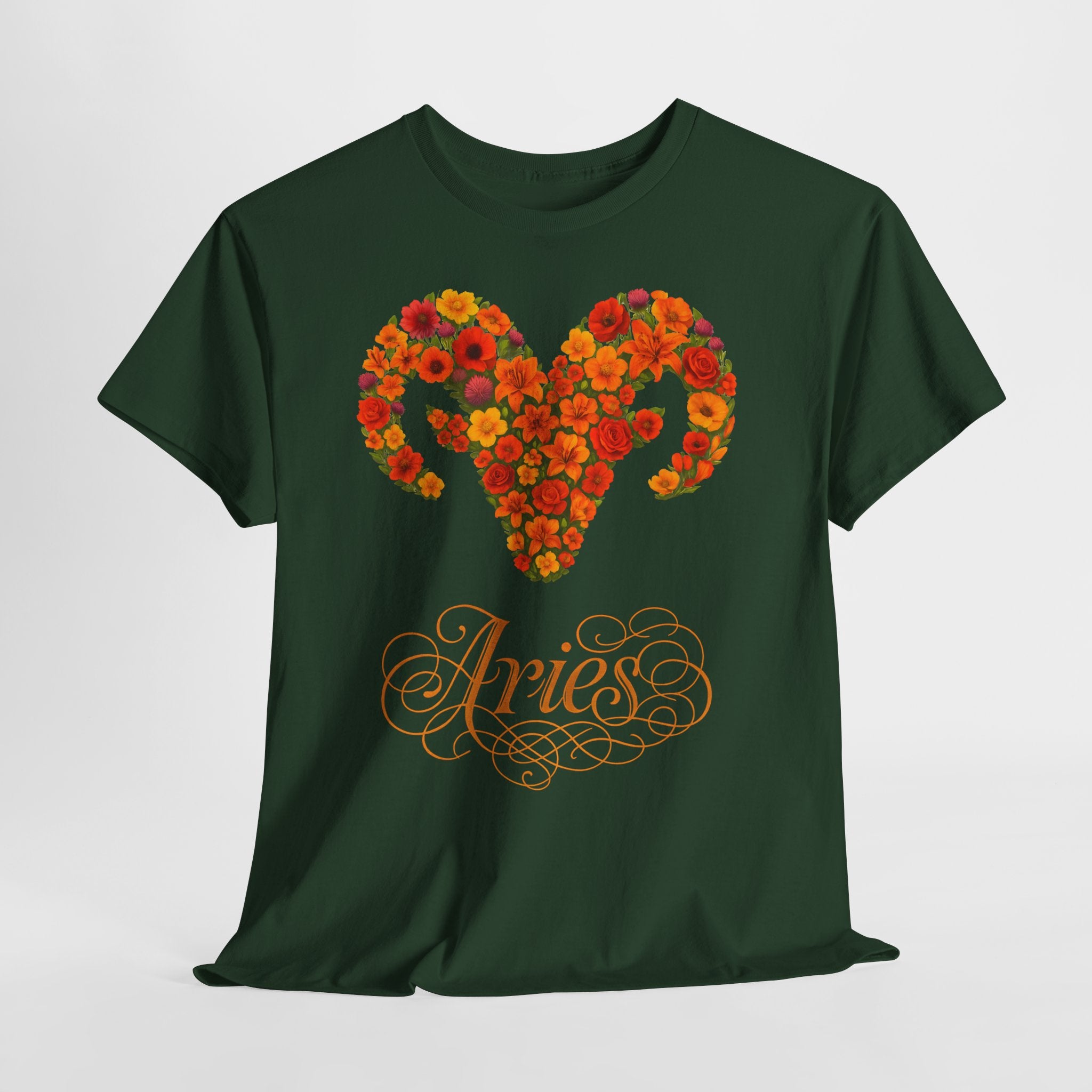 Widder: Frontprint, Unisex T-Shirt - Florales Sternzeichen Astrologie (Aries)