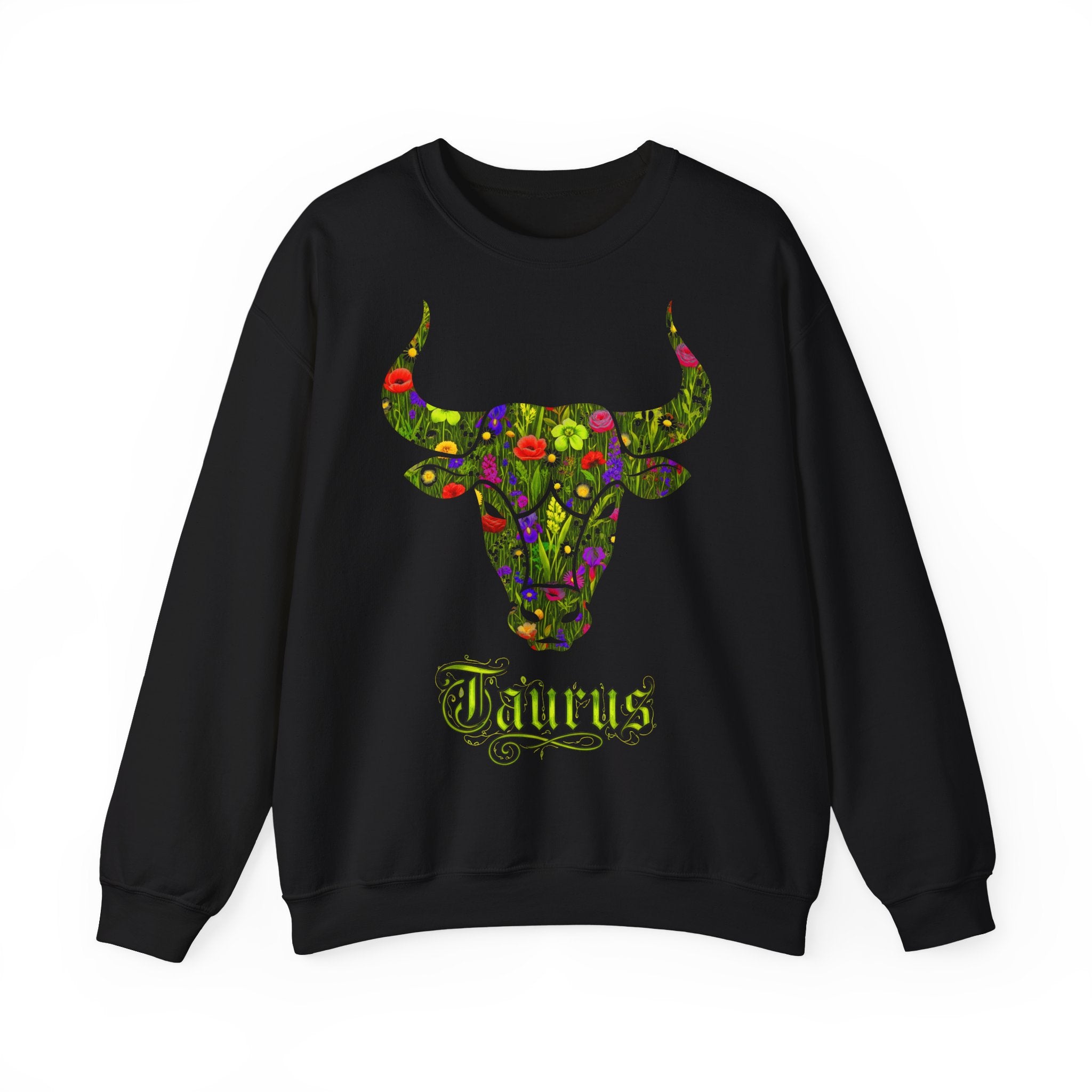 Stier: Frontprint, Unisex Sweatshirt, florales Sternzeichen, Zodiac Astrologie (Taurus)