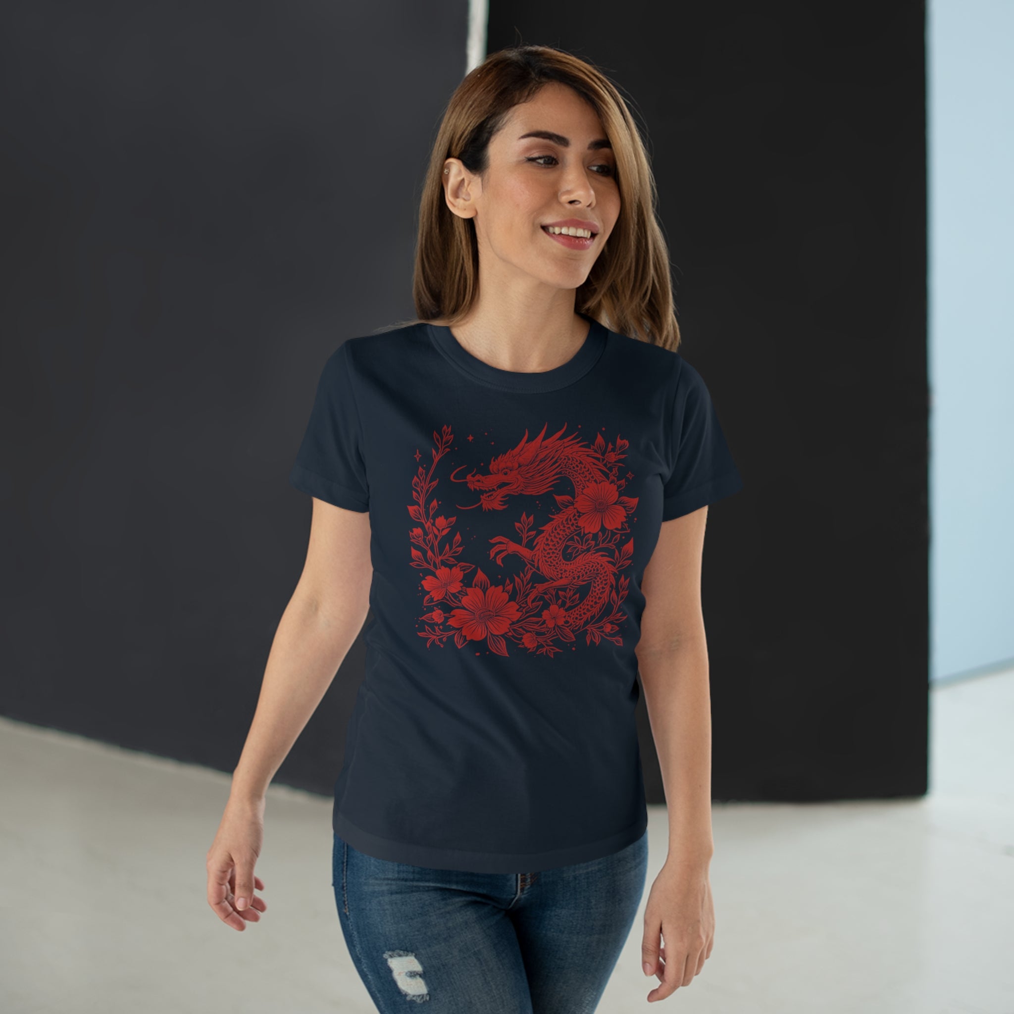 Floral Dragon - Japanese Tattoo-Style, Frontprint, Womens' T-Shirt