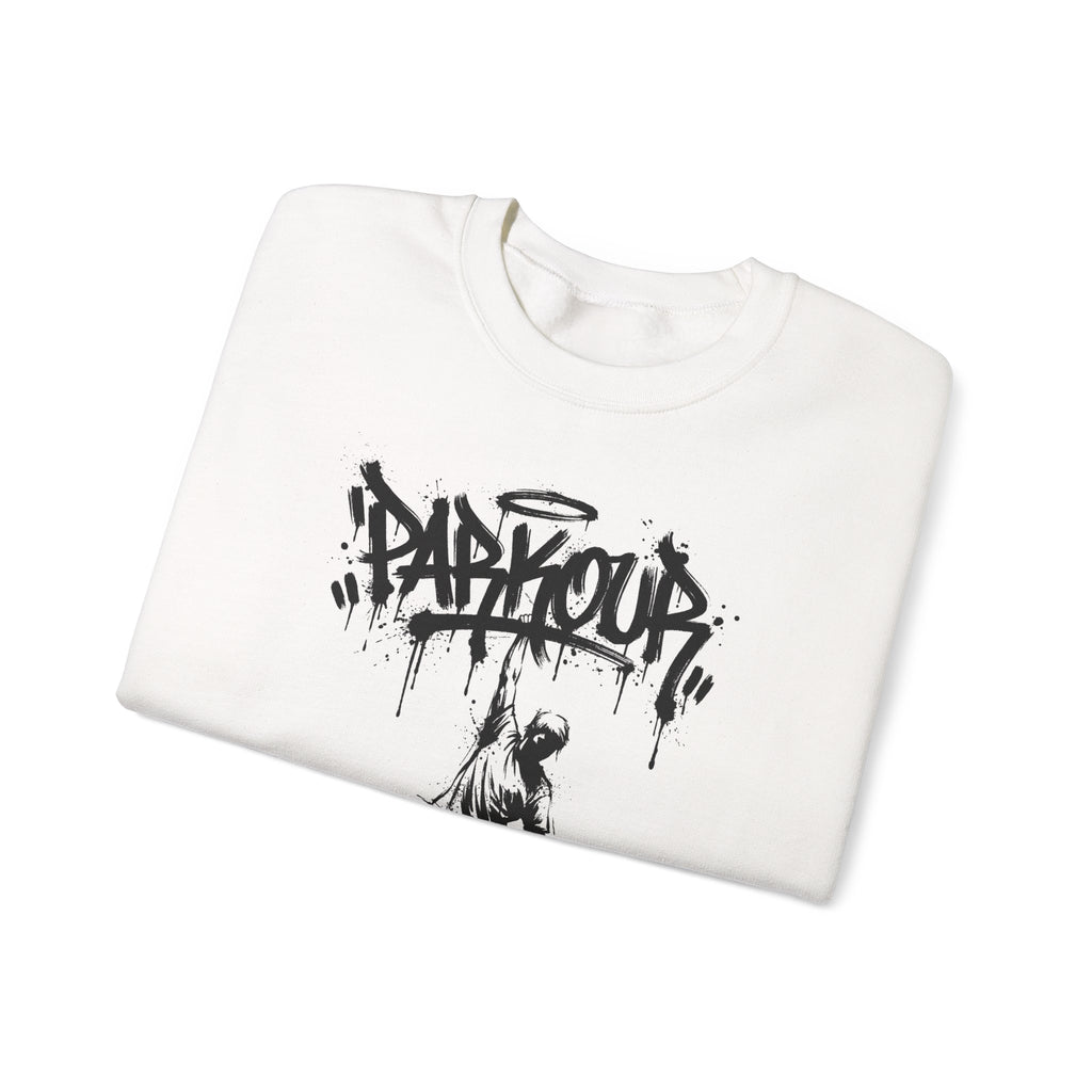 Parkour 04: Frontprint, Unisex Sweatshirt - Urban Stunt Silhouette Crewneck
