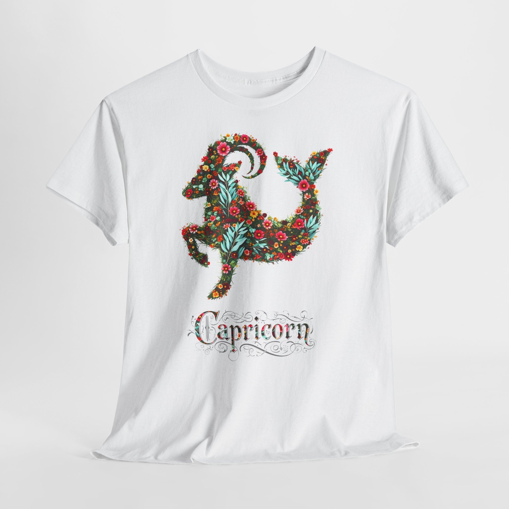 Steinbock: Frontprint, Unisex T-Shirt - Florales Sternzeichen Astrologie (Capricorn)