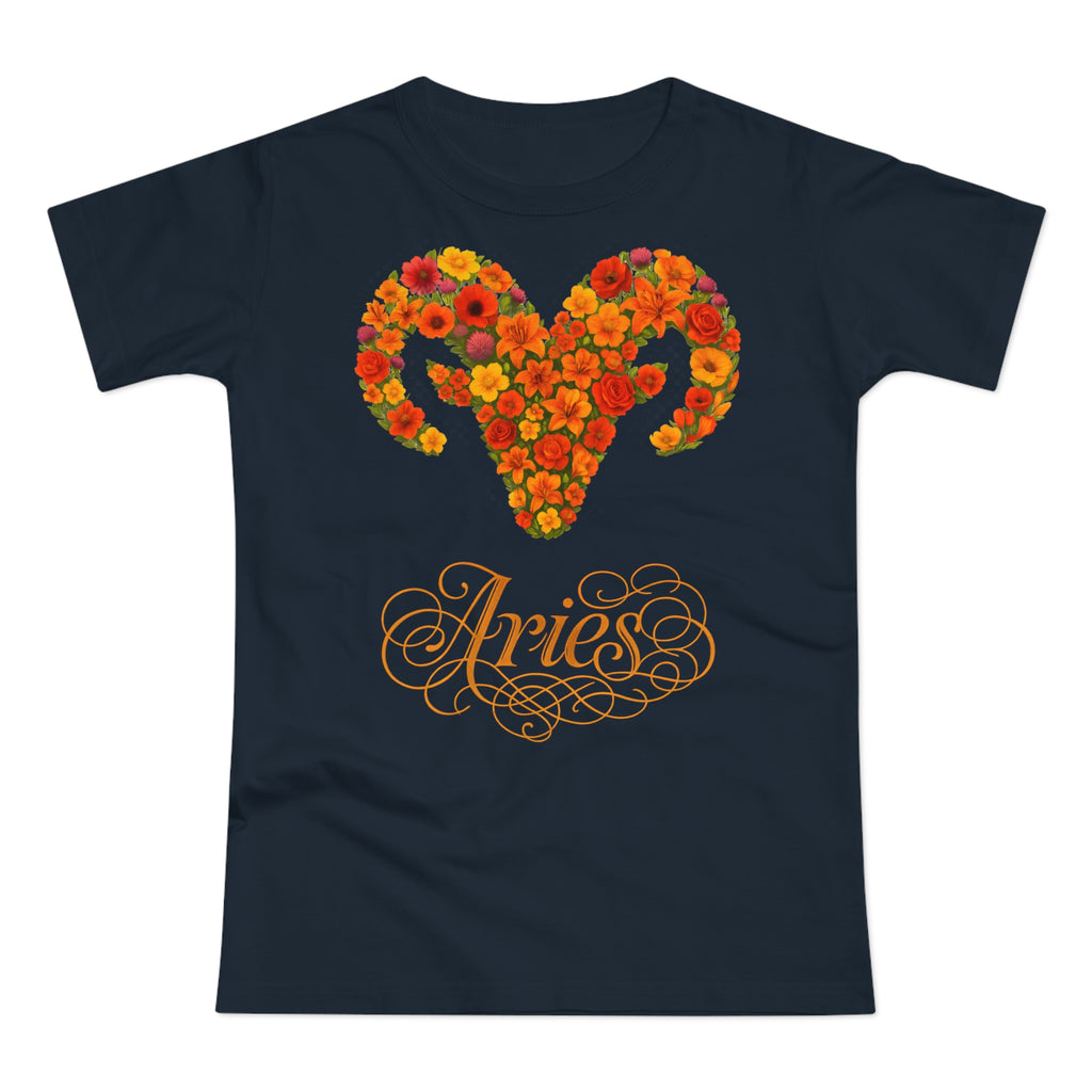 Widder: Frontprint, Womens' T-Shirt, florales Sternzeichen, Zodiac Astrologie (Aries)