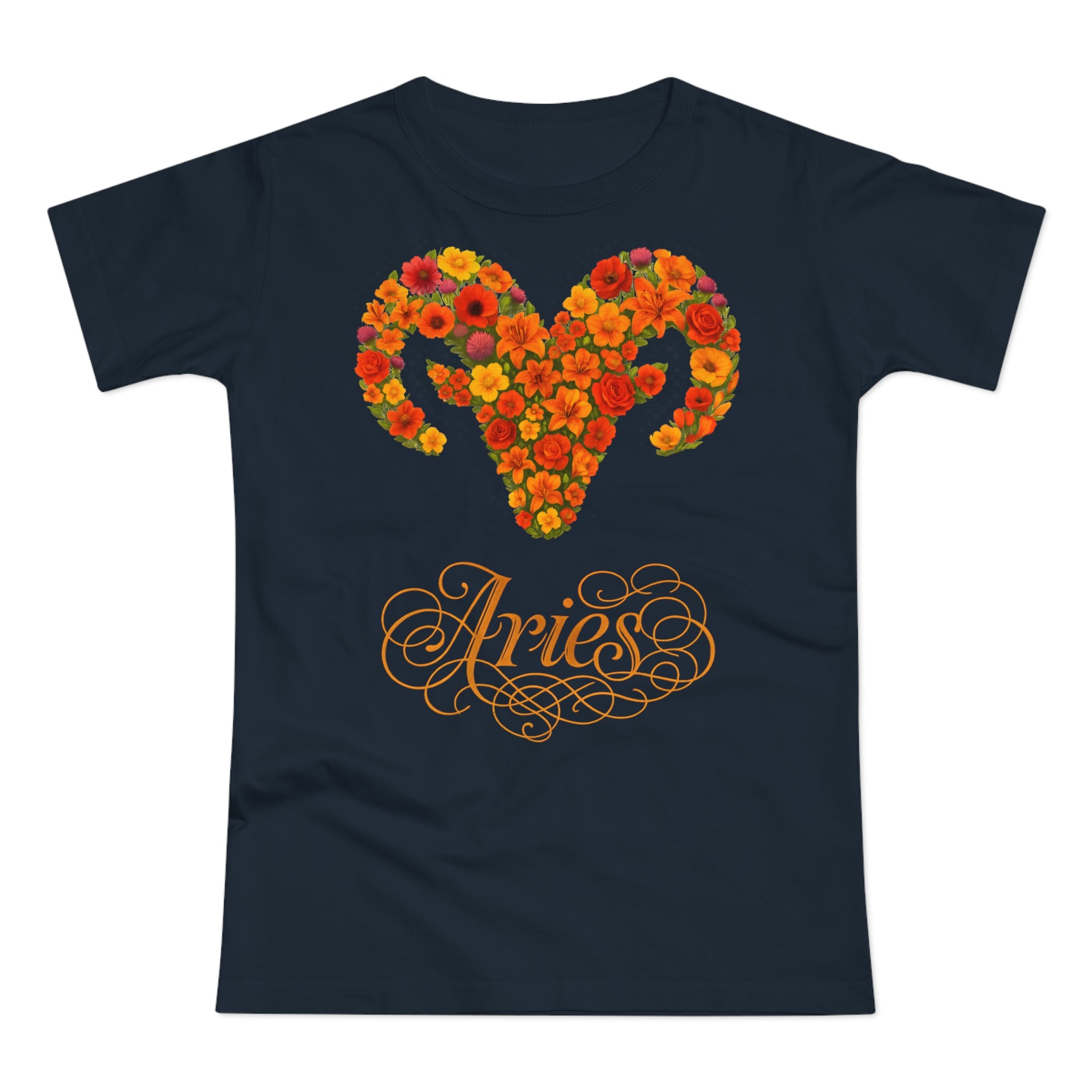 Widder: Frontprint, Womens' T-Shirt, florales Sternzeichen, Zodiac Astrologie (Aries)