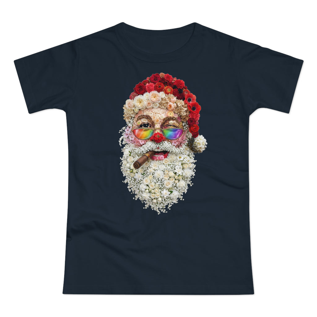 Blumen-Santa: Frontprint, Womens' T-Shirt, Rainbow Glasses & Cigar Holiday T-Shirt