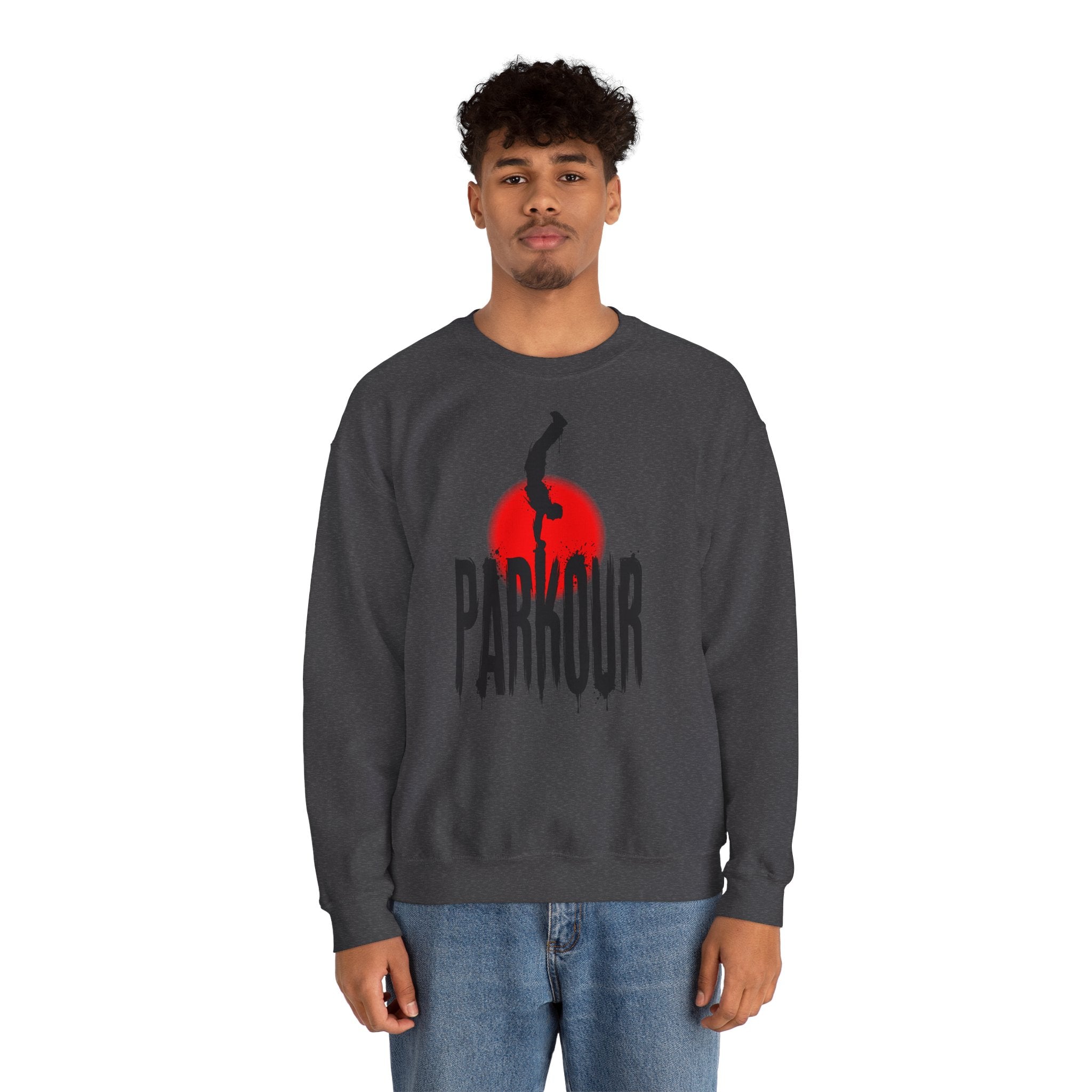 Parkour B: Frontprint, Unisex Sweatshirt - Urban Stunt Silhouette Crewneck