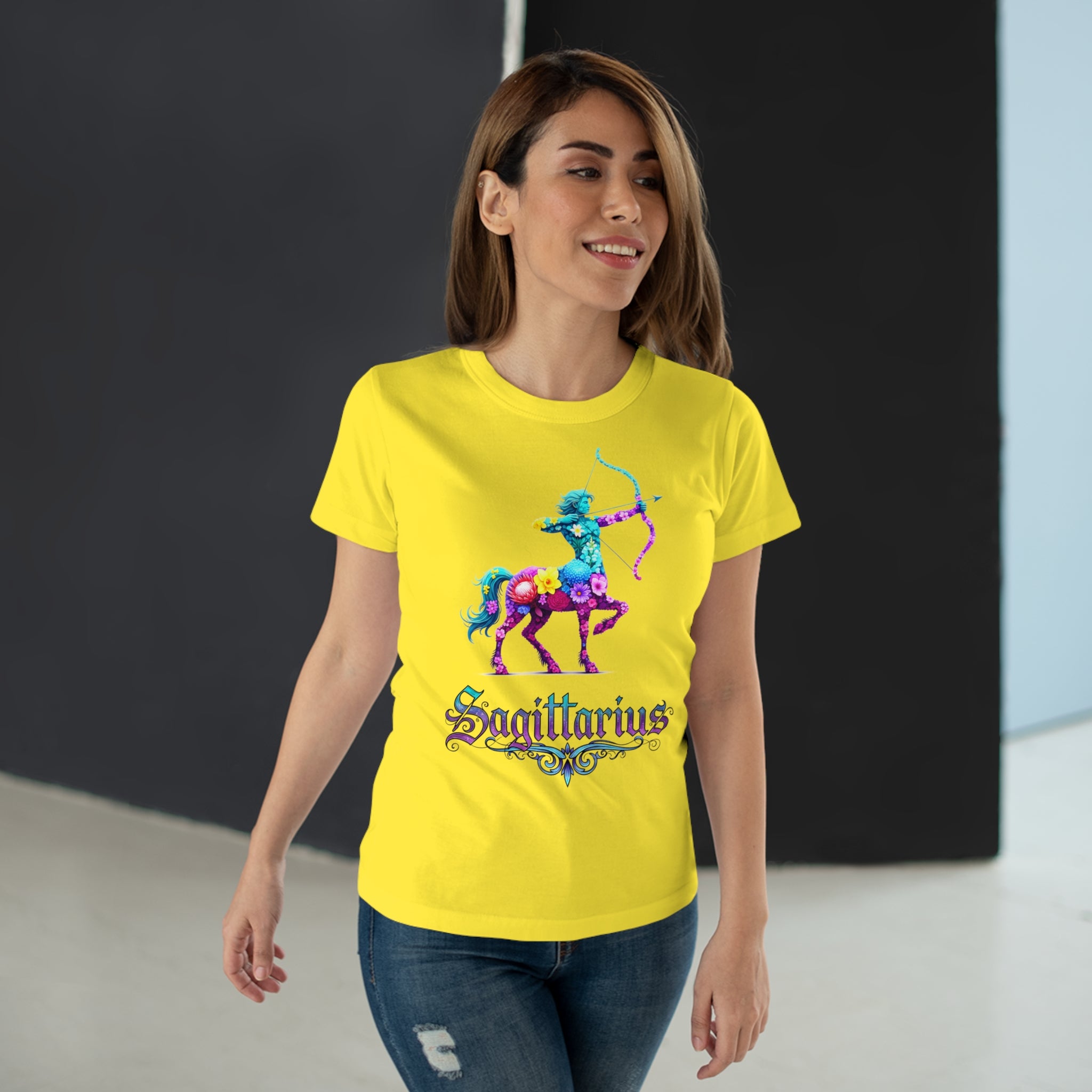Schütze: Frontprint, Womens' T-Shirt, florales Sternzeichen, Zodiac Astrologie (Sagittarius)