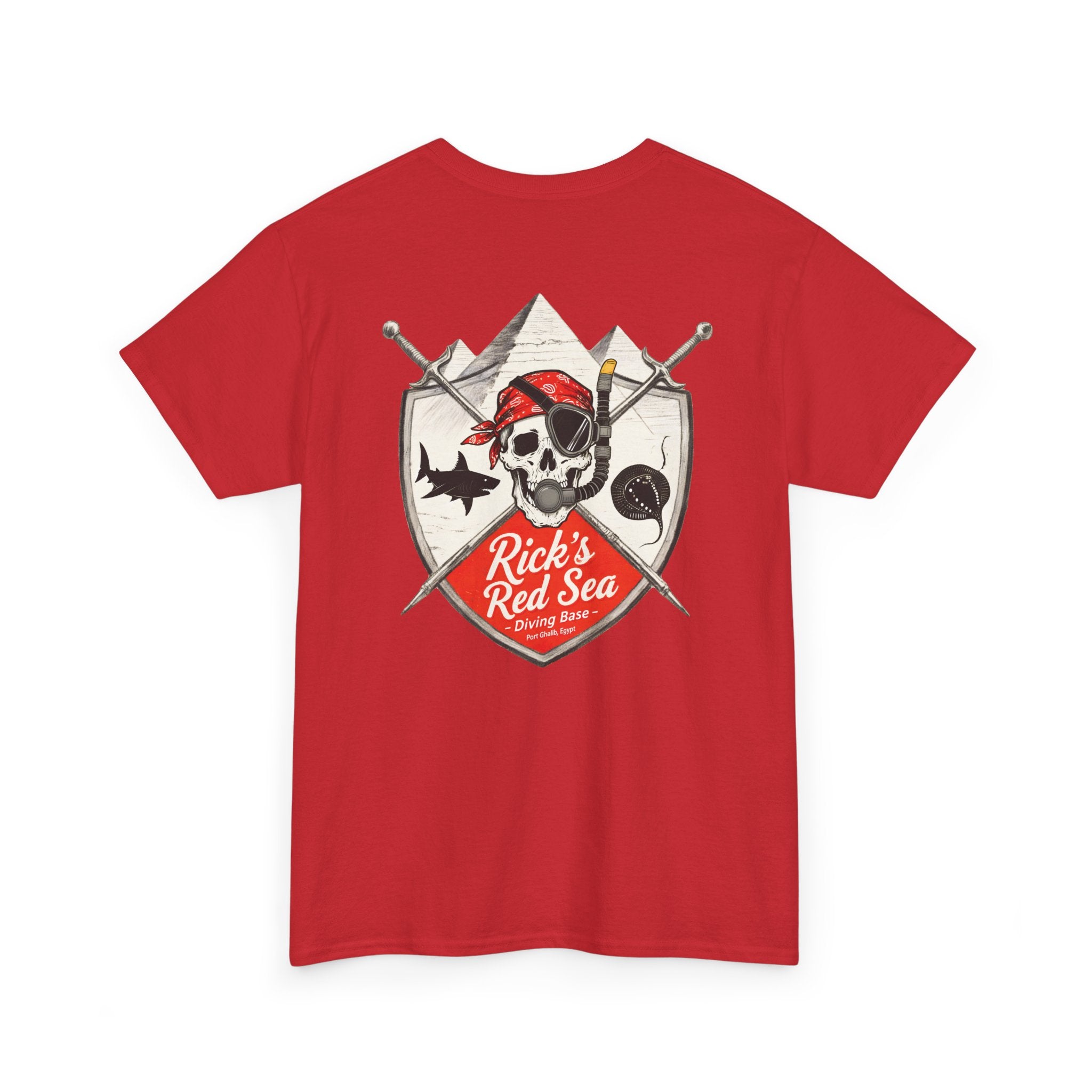 Diving Base Port Ghalib Egypt, Rick's Pirate-Themed Unisex Heavy Cotton Tee, Fun Nautical Shirt, Casual Tee for Summer, Gift for Pirate Lovers, Coastal Adventure Apparel