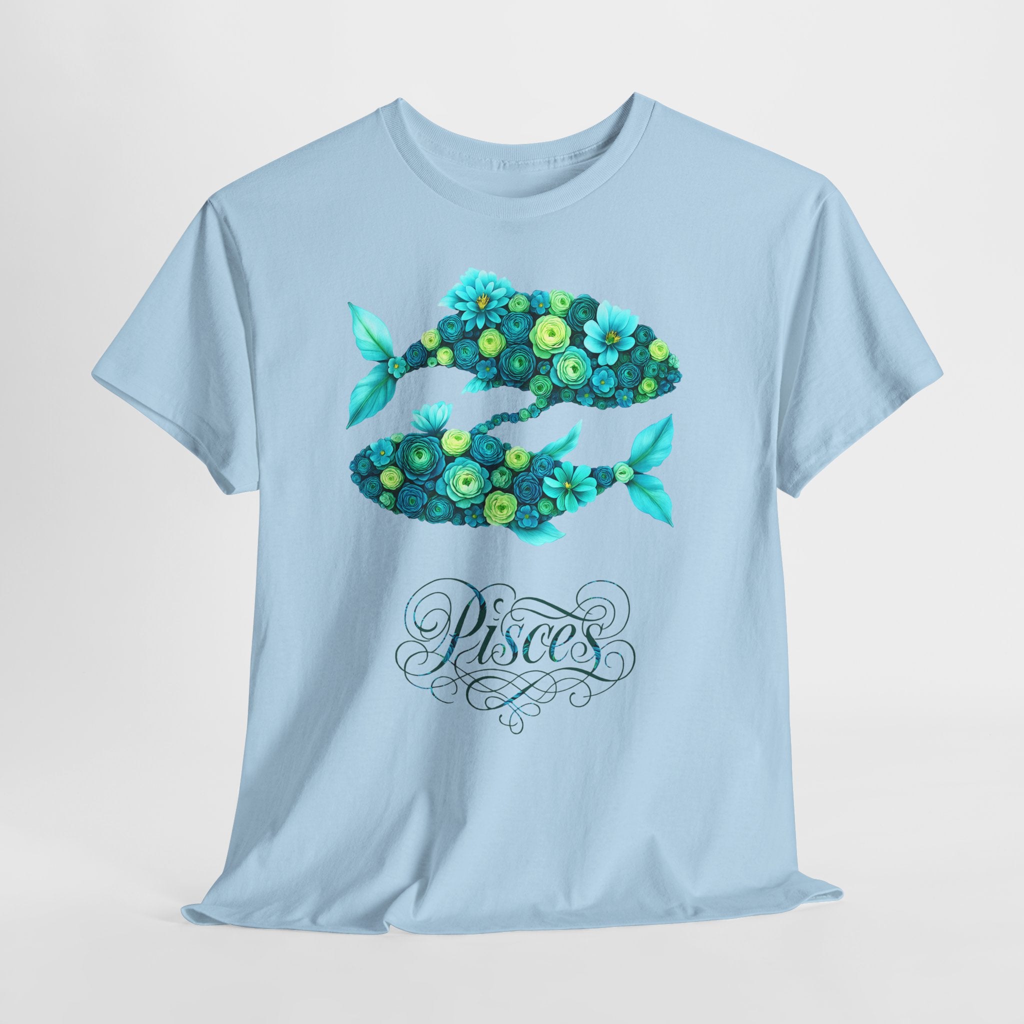 Fische: Frontprint, Unisex T-Shirt - Florales Sternzeichen Astrologie (Pisces)