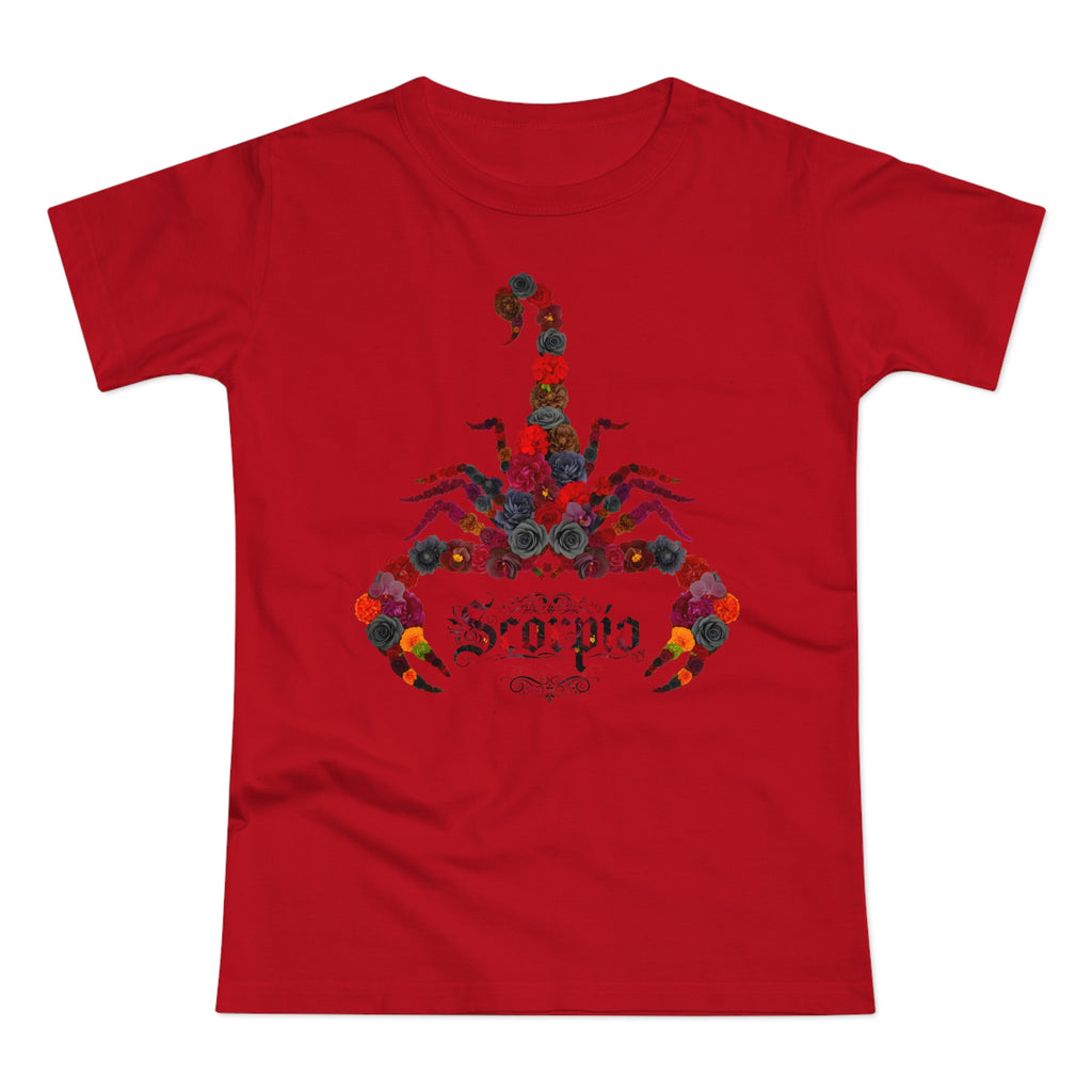 Skorpion: Frontprint, Womens' T-Shirt, florales Sternzeichen, Zodiac Astrologie (Scorpio)