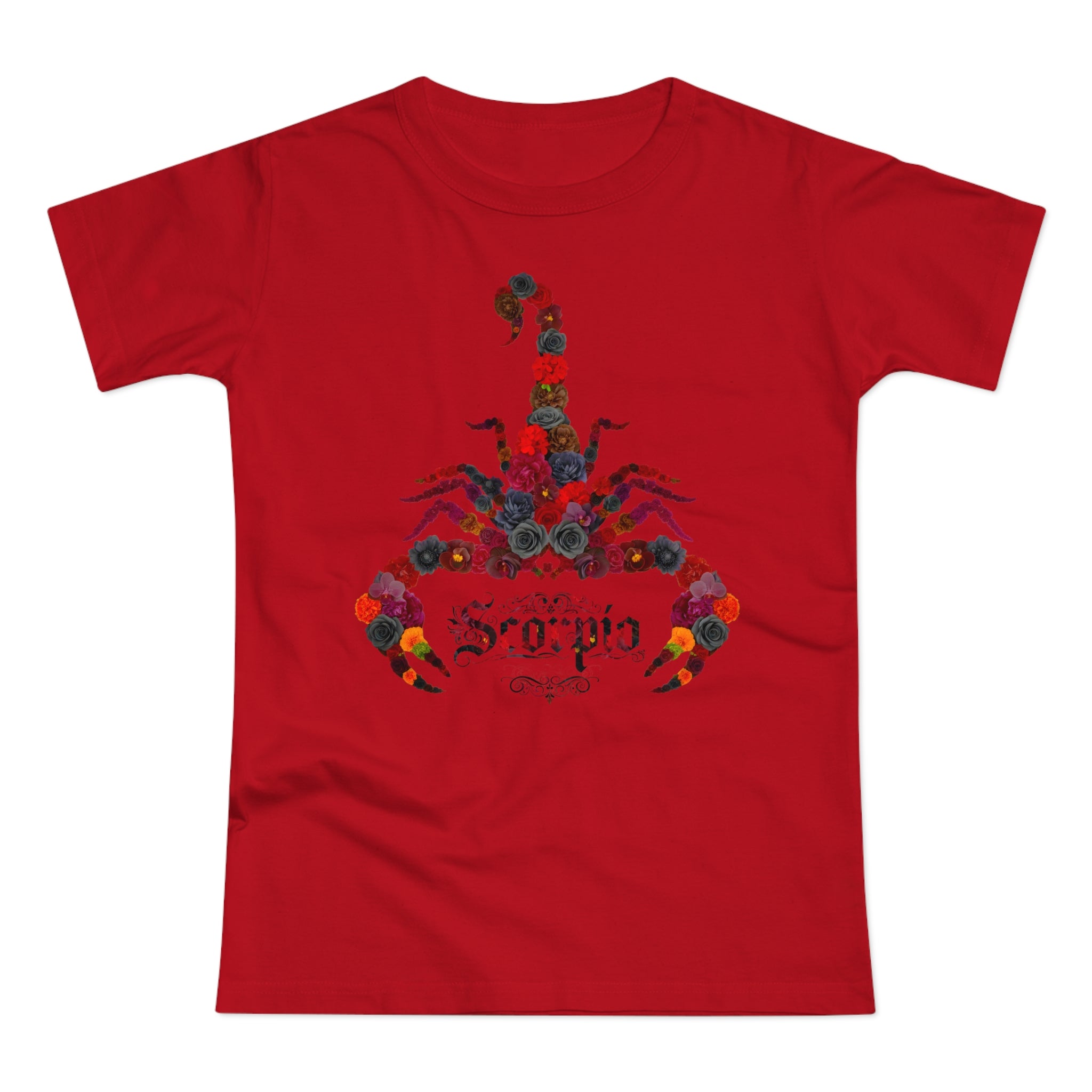 Skorpion: Frontprint, Womens' T-Shirt, florales Sternzeichen, Zodiac Astrologie (Scorpio)