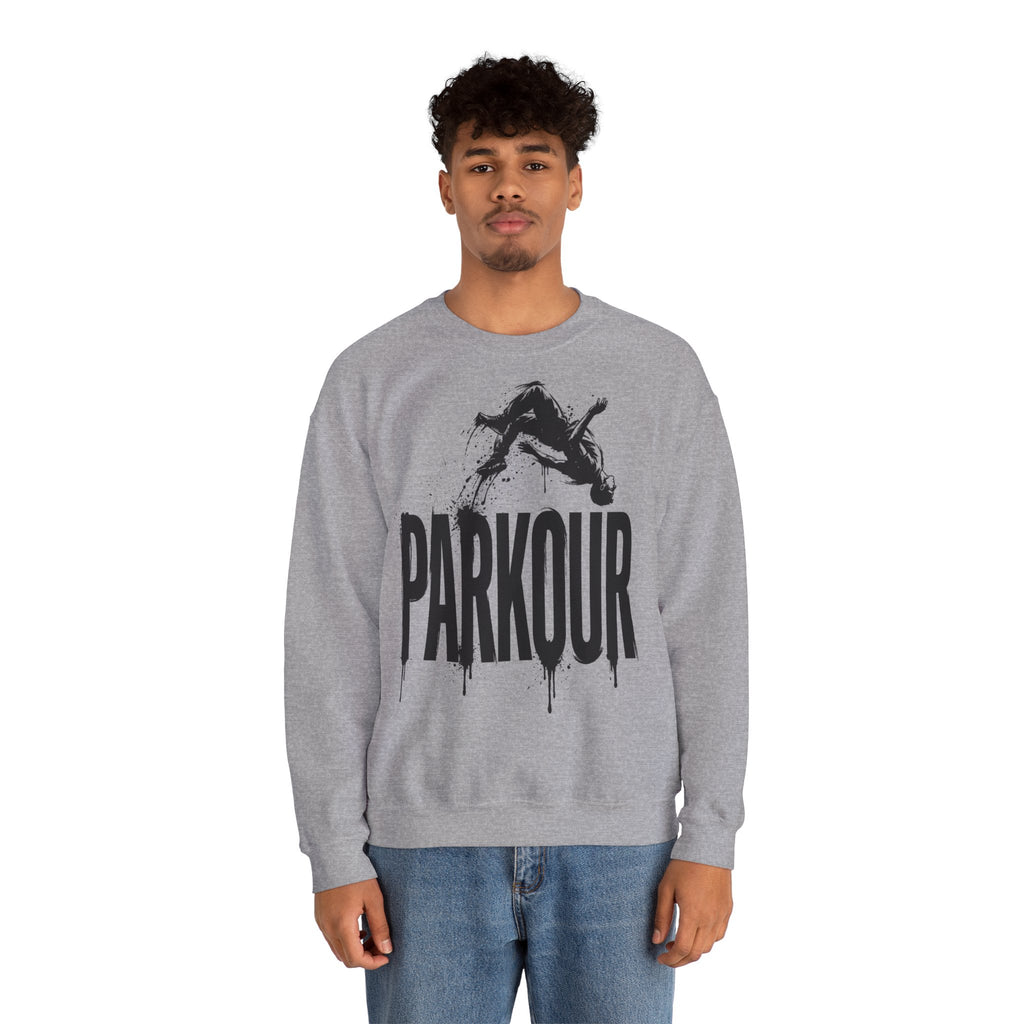 Parkour 06: Frontprint, Unisex Sweatshirt - Urban Stunt Silhouette Crewneck