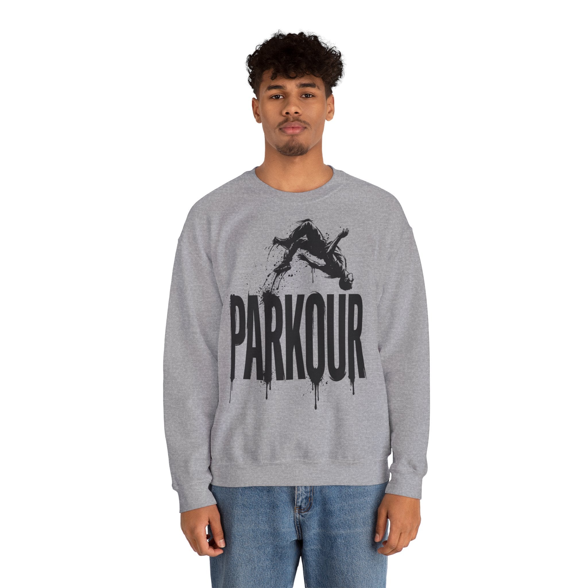 Parkour 06: Frontprint, Unisex Sweatshirt - Urban Stunt Silhouette Crewneck