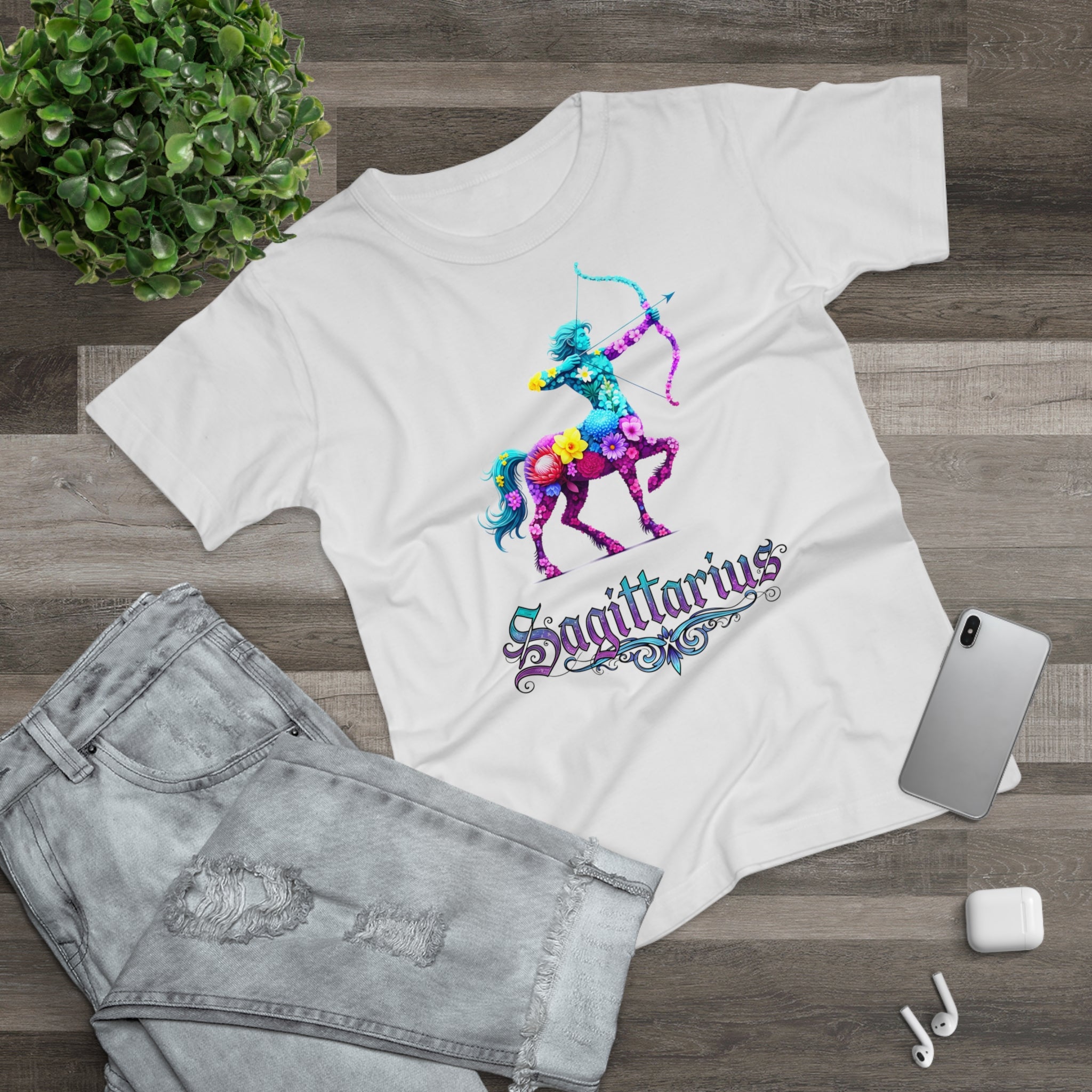Schütze: Frontprint, Womens' T-Shirt, florales Sternzeichen, Zodiac Astrologie (Sagittarius)