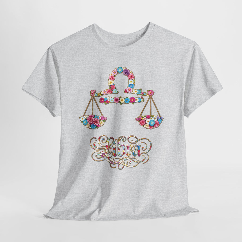Libra Floral Zodiac Tee - Unisex Heavy Cotton Shirt, Astrology Gift, Horoscope T-Shirt, Birthday Present, Libra Season Apparel
