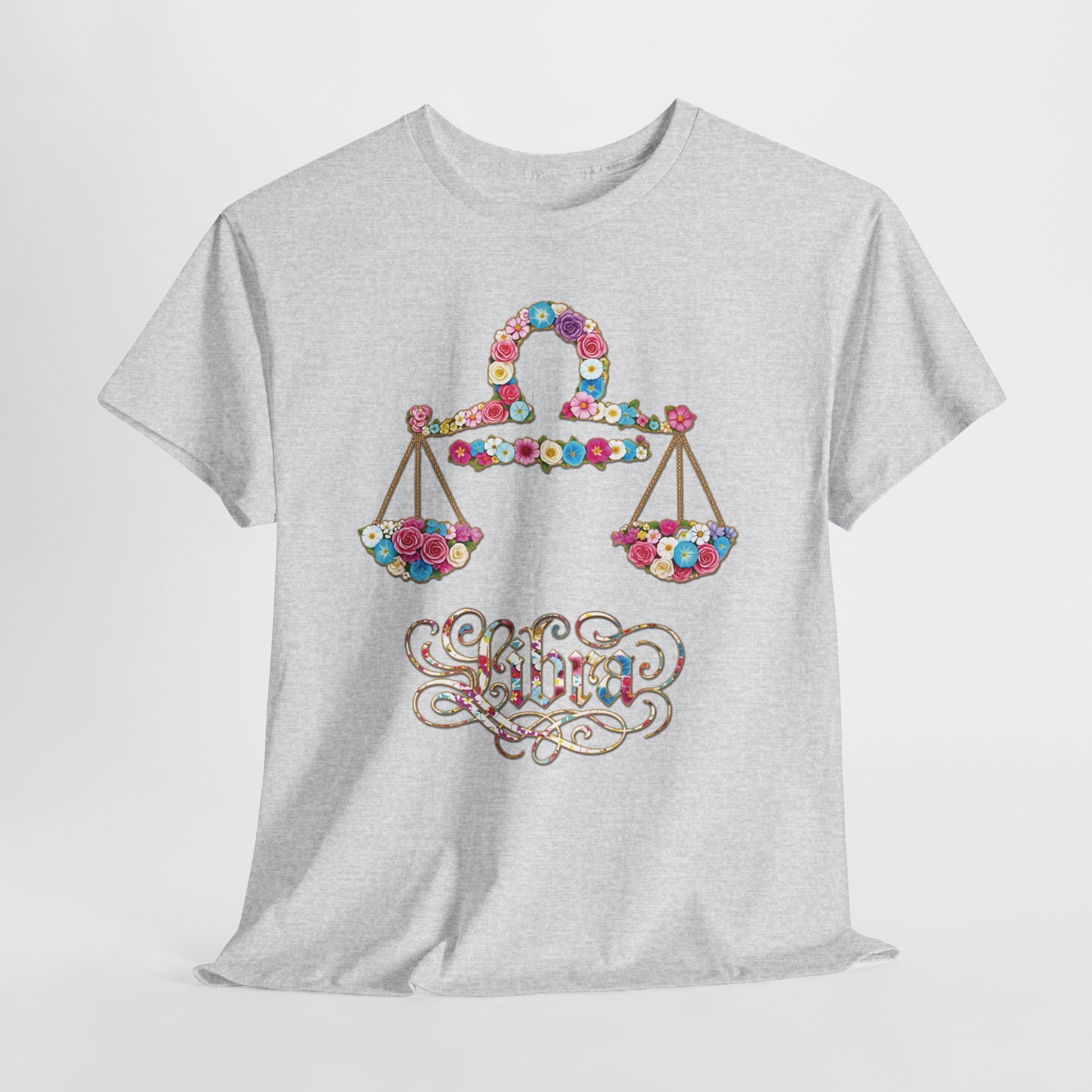 Libra Floral Zodiac Tee - Unisex Heavy Cotton Shirt, Astrology Gift, Horoscope T-Shirt, Birthday Present, Libra Season Apparel