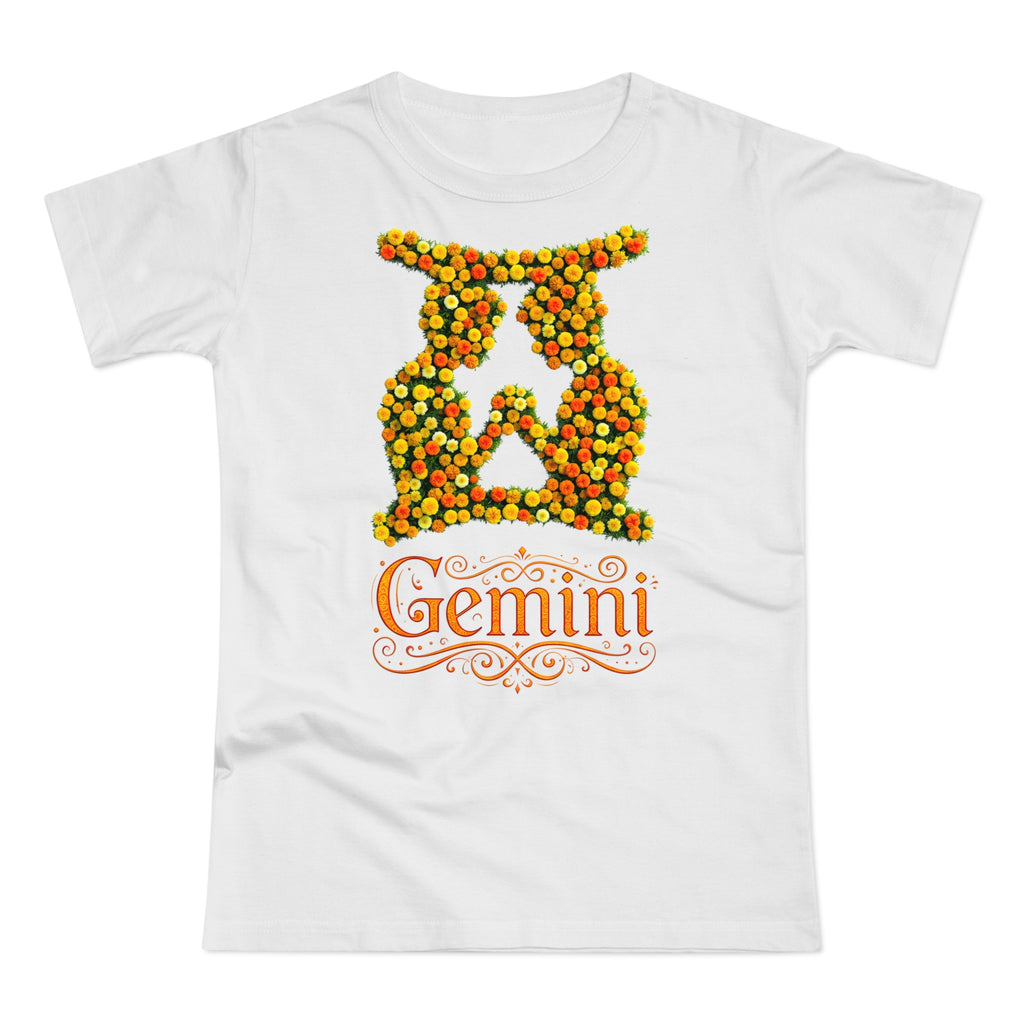 Zwilling: Frontprint, Womens' T-Shirt, florales Sternzeichen, Zodiac Astrologie (Gemini)