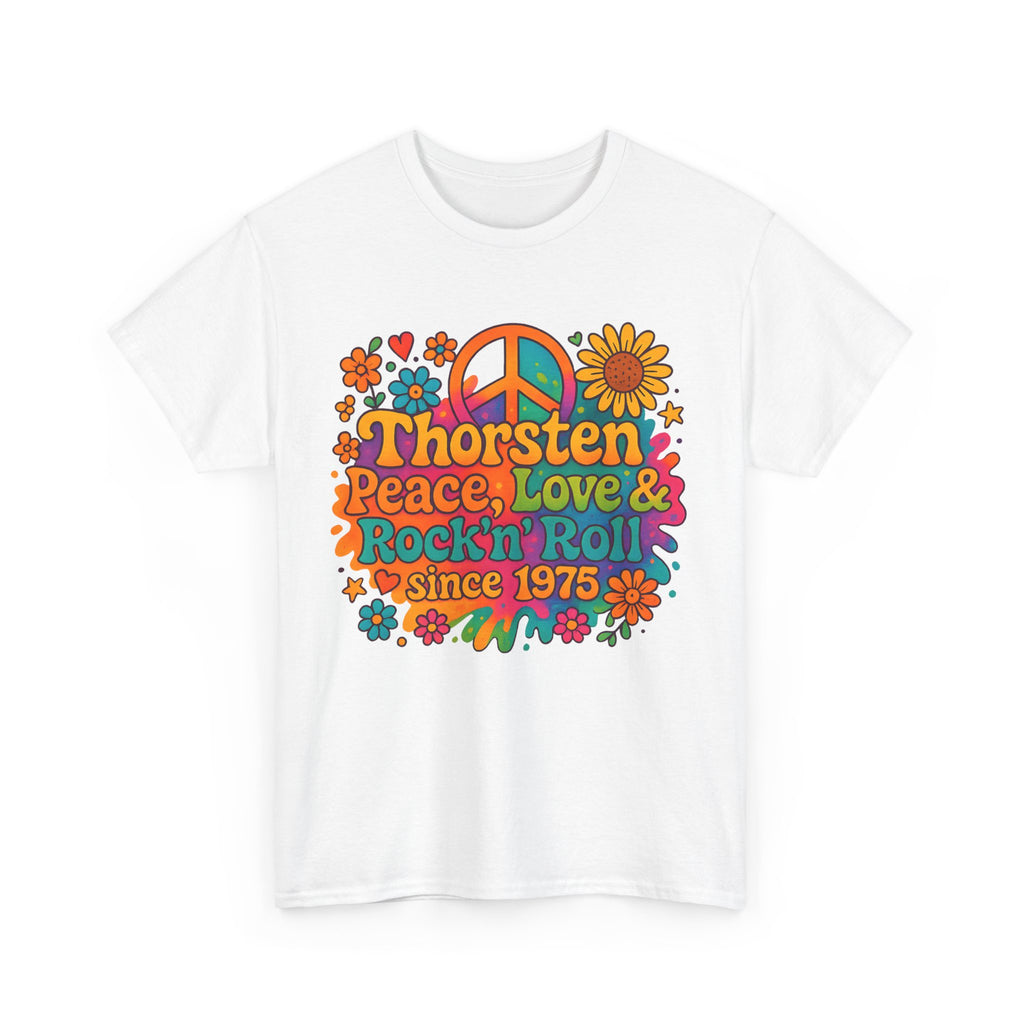 Thorsten, 1975, Retro Peace & Love Tee, Unisex Heavy Cotton Top, Vintage Rock'n'Roll Shirt, Music Lover Gift, 70s Inspired Fashion