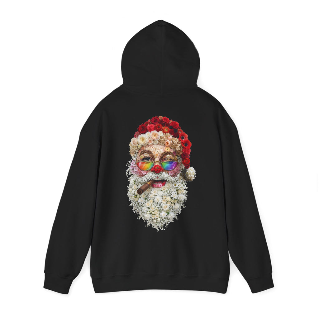 Blumen-Santa: Backprint, Unisex Hoodie, Rainbow Glasses Christmas X-Mas Floral