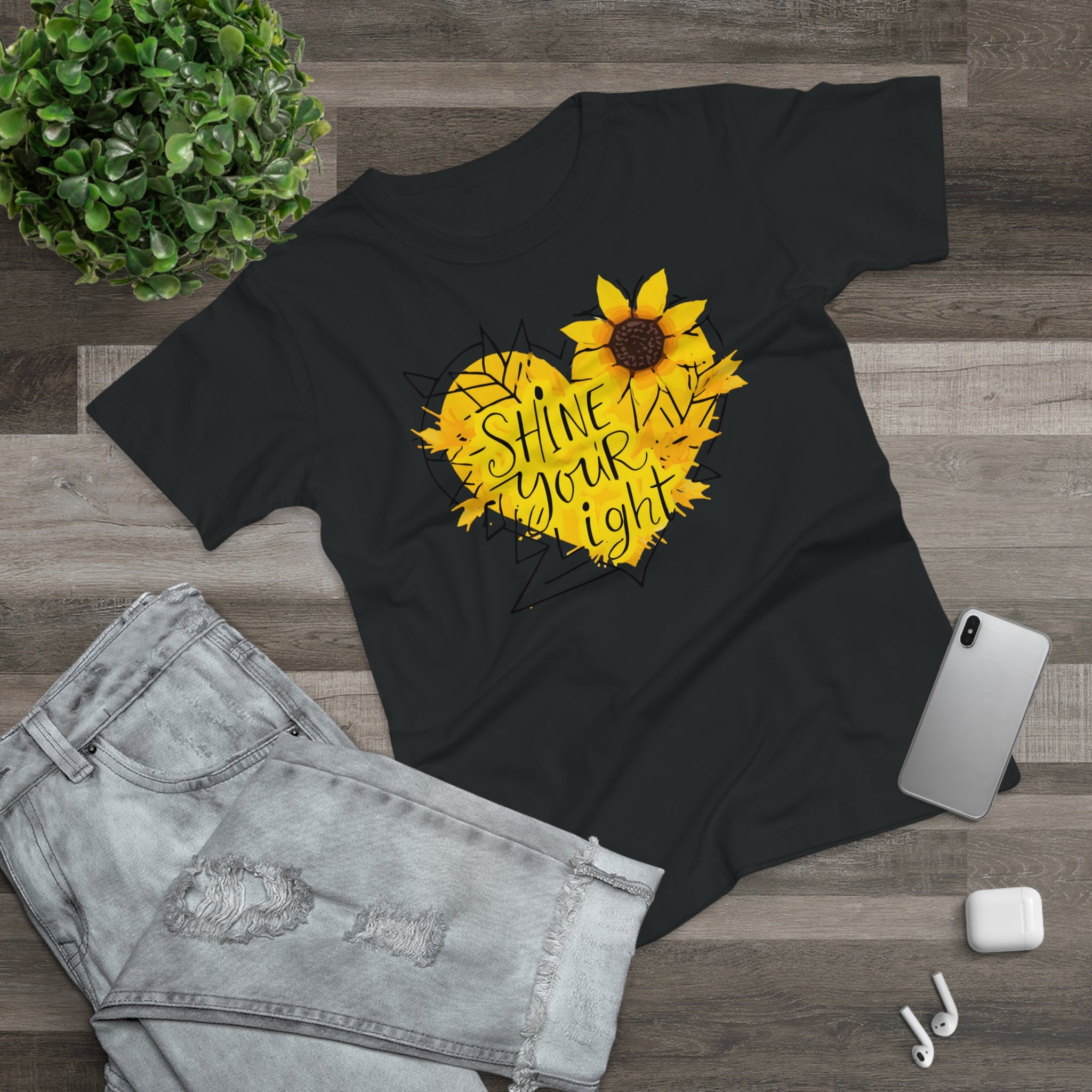 Sunflower Heart, Frontprint, Womens' T-Shirt, Shine Your Light