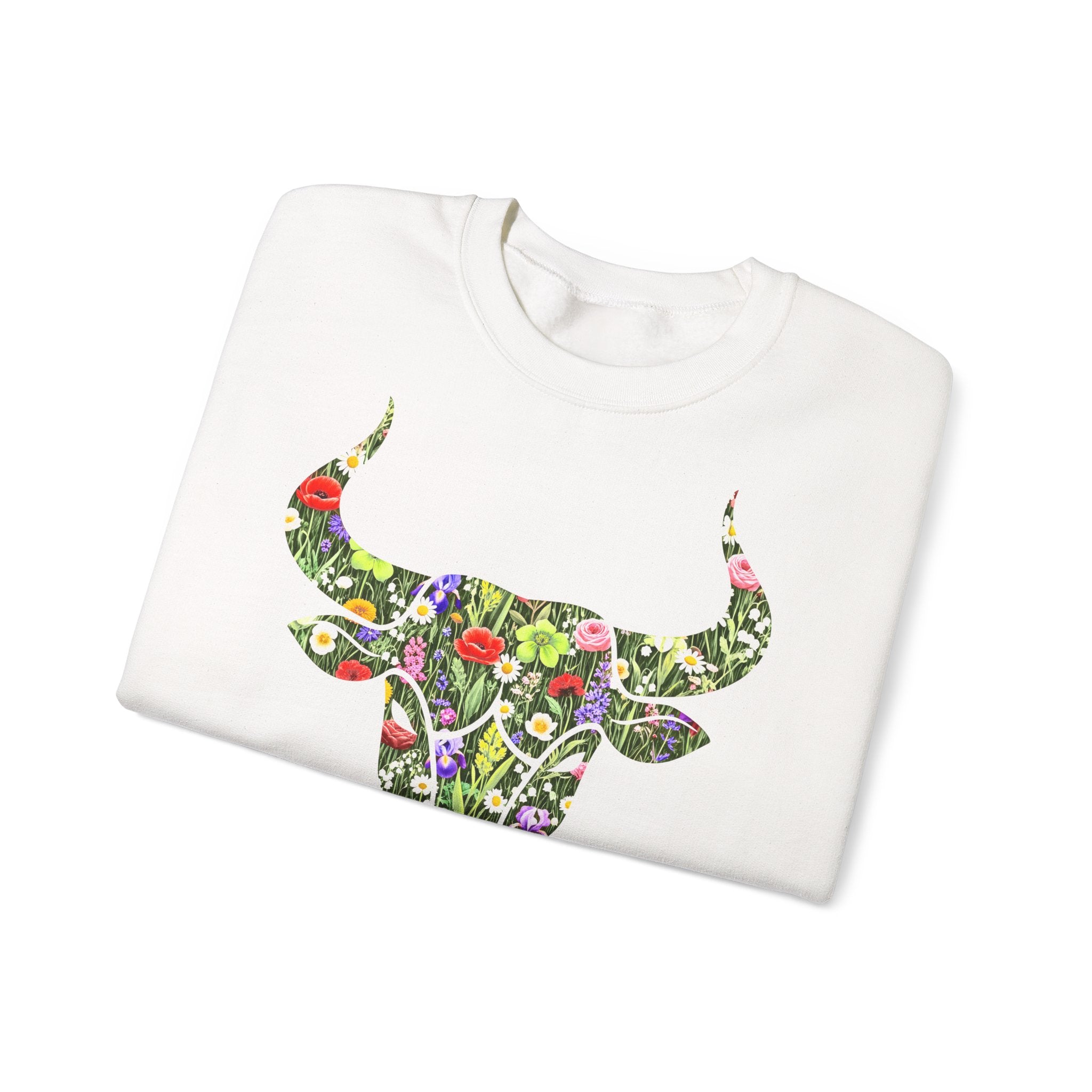 Stier: Frontprint, Unisex Sweatshirt, florales Sternzeichen, Zodiac Astrologie (Taurus)