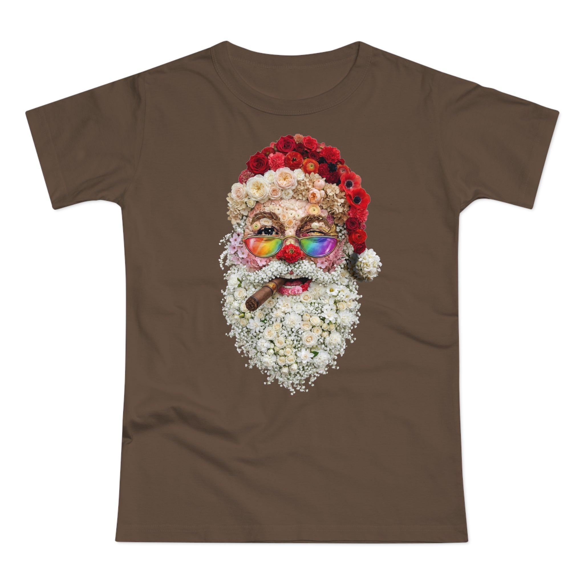 Blumen-Santa: Frontprint, Womens' T-Shirt, Rainbow Glasses & Cigar Holiday T-Shirt