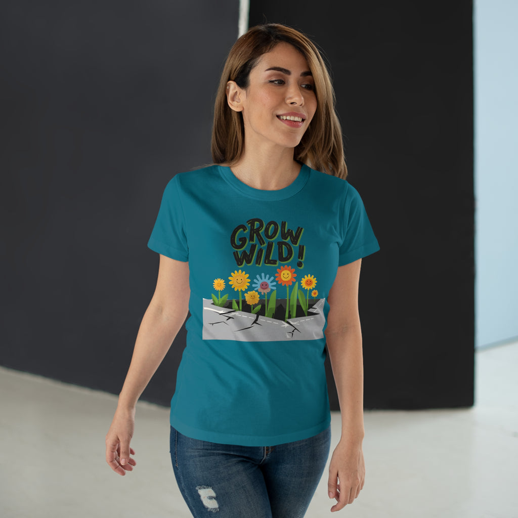 Grow Wild! Floral, Frontprint, Women's T-Shirt, Nature Tee, Spring Shirt, Gardening Gift, Flower Lover Apparel